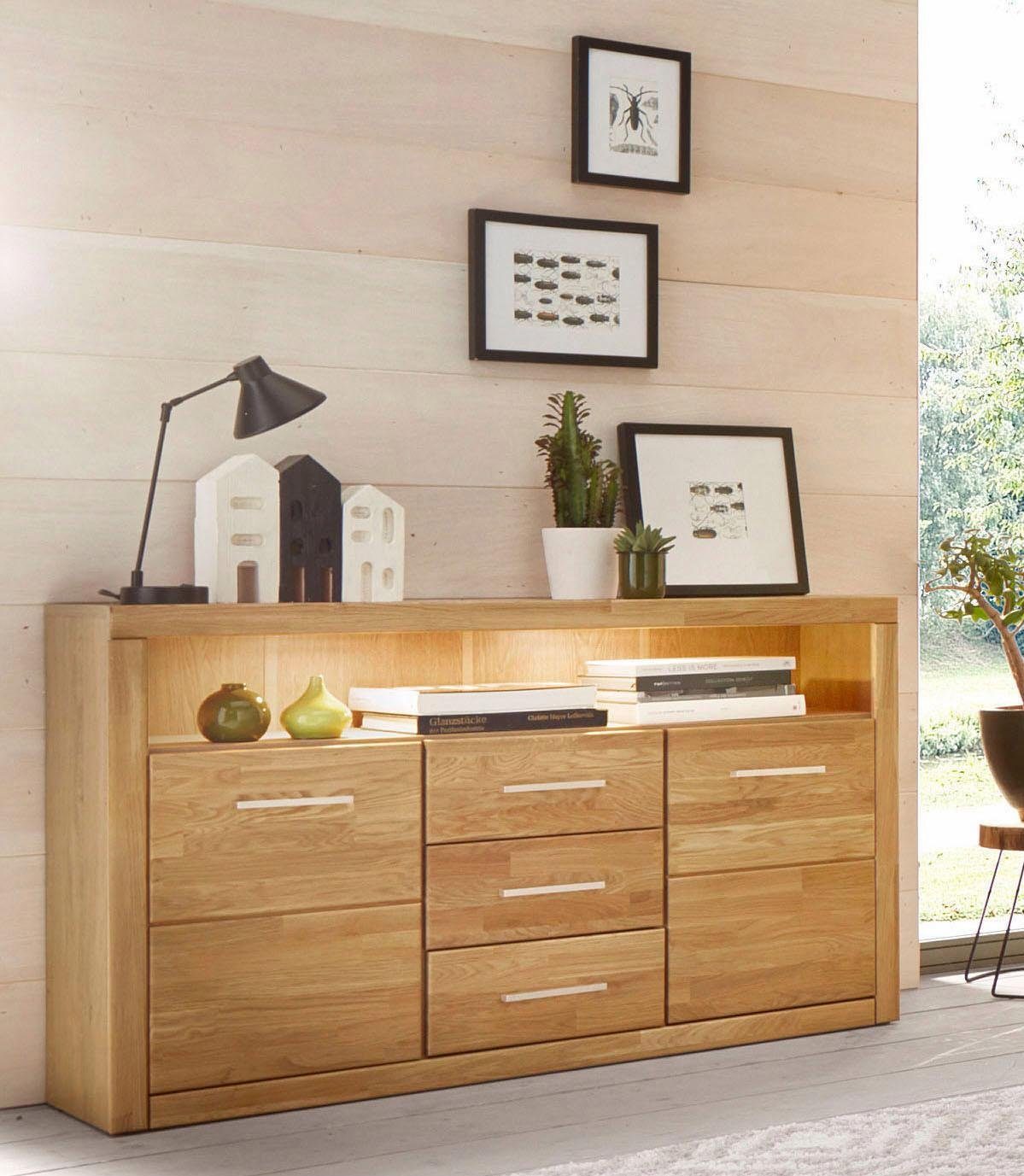 Home affaire Dressoir Ribe,130cm breit,80cm hoch,Oberplatte Holz massiv,6 Fächer dressoirs bruin