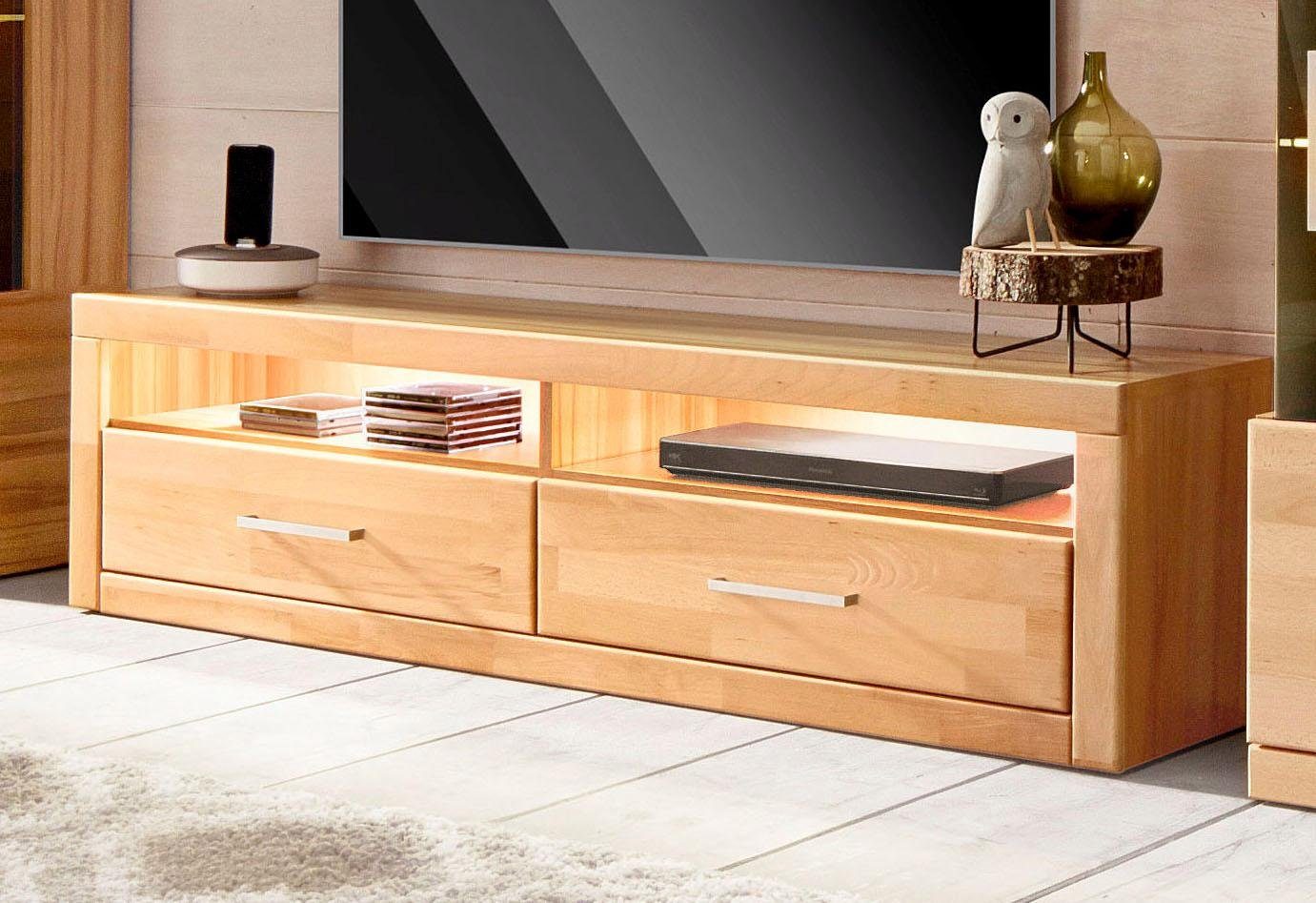 Home affaire Tv-meubel Ribe,140cm breit, Fronten Massivholz,4 Fächer ,Kabeldurchführung Breedte 140 cm lowboards maat 140x35x38 cm beige