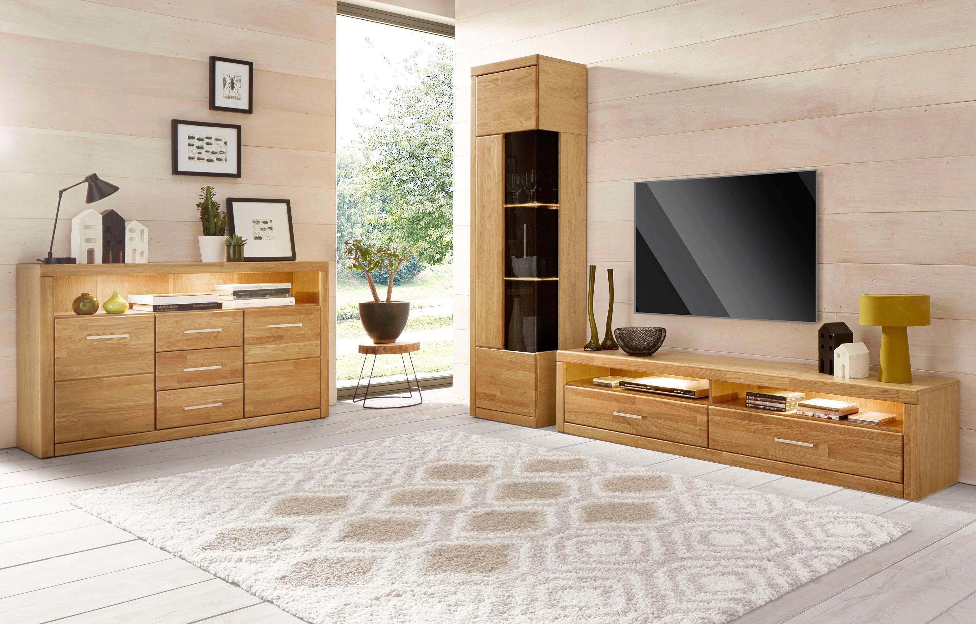 Home affaire Dressoir Ribe, 130cm breed, 80cm hoog, bovenblad massief hout, 6 vakken