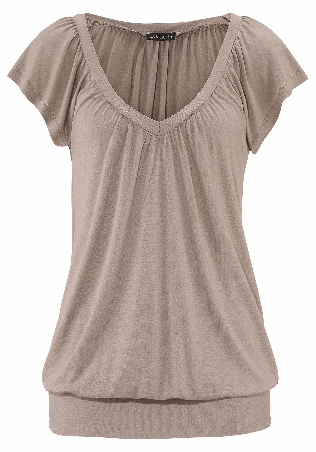 Lascana Shirt met V-hals met brede elastische tailleband, t-shirt met v-hals, basic