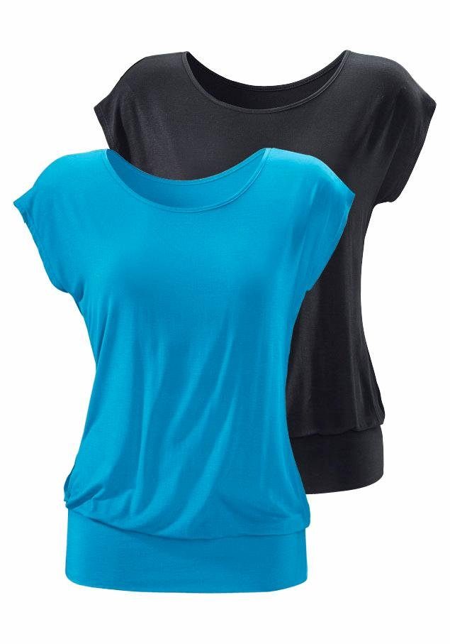 Lascana Lang shirt Met brede tailleband van zachte viscose-stretch (Set van 2)