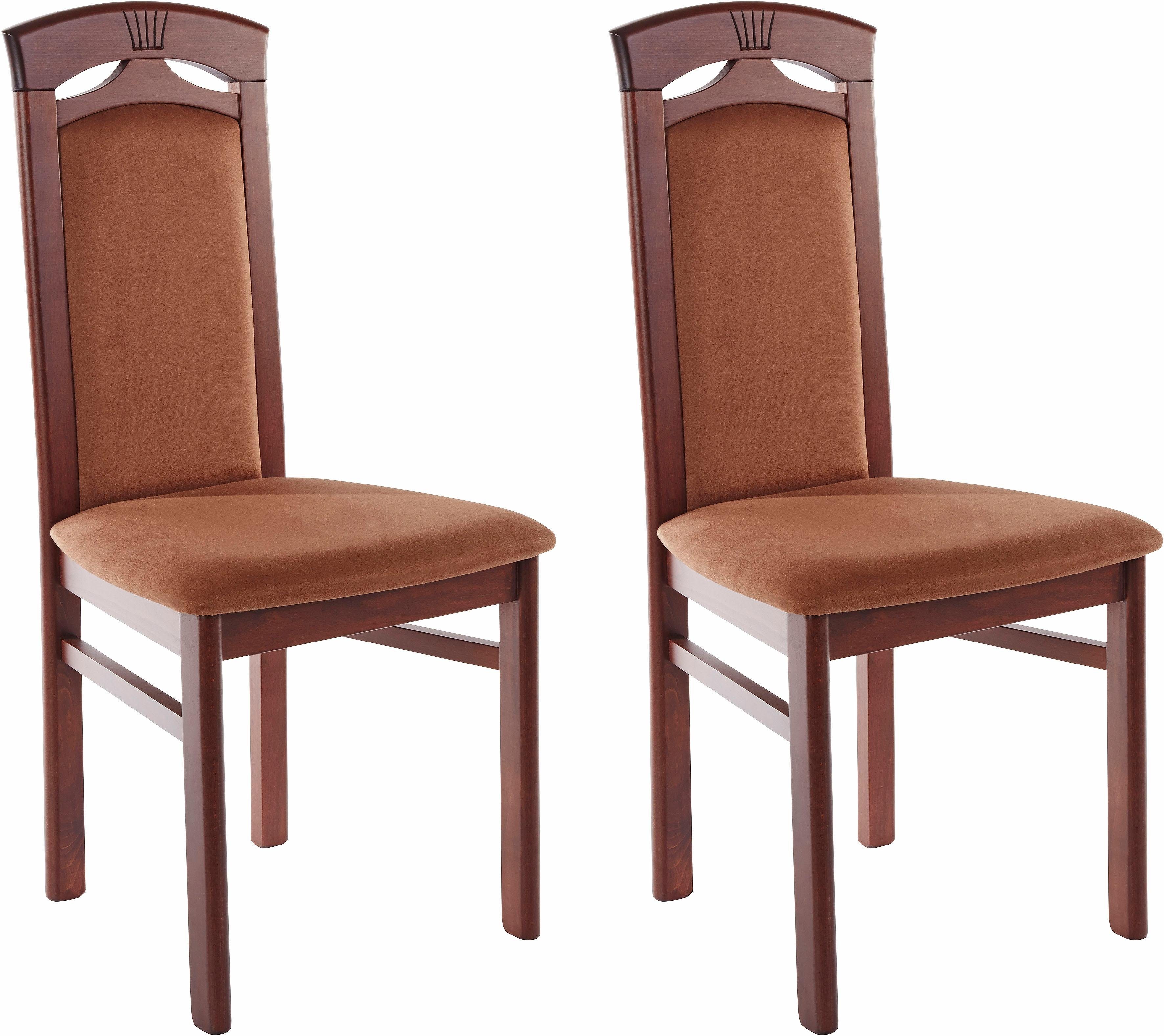 Home affaire Eetkamerstoel Anthony Houten stoel met decoratief freeswerk (set, 2 stuks)