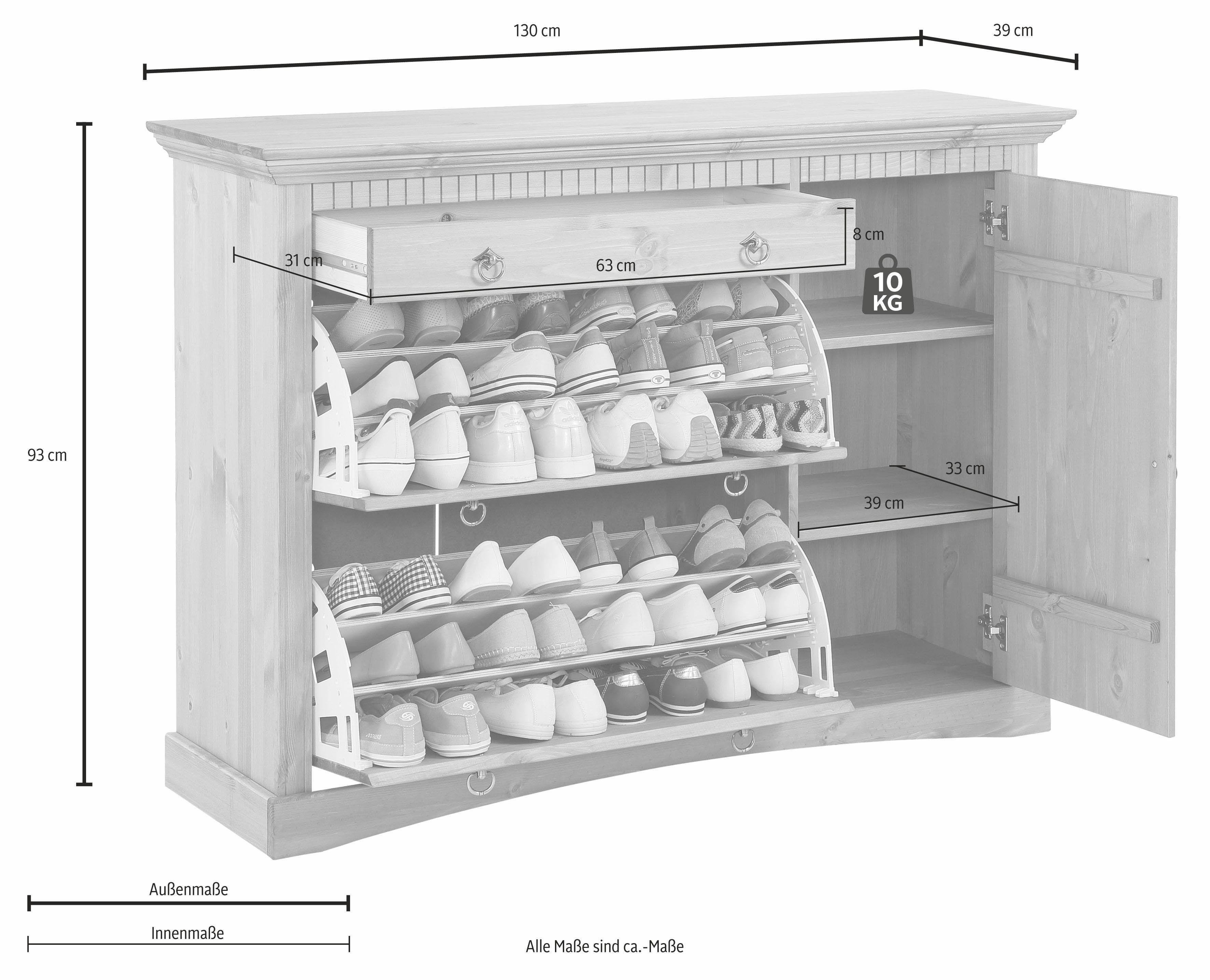 Home affaire Schoenenkast Rustiek gemaakt van massief, fsc-gecertificeerd grenen, 130 cm breed