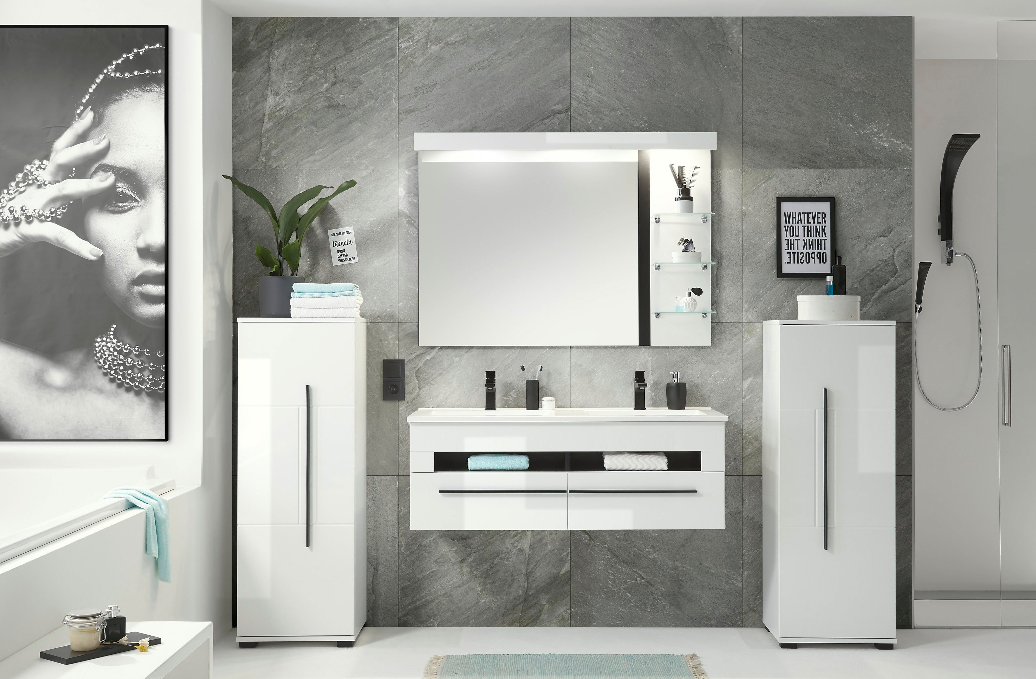 INOSIGN Halfhoge kast Cantara, Badschrank in Hochglanz Weiß, Schrank im modernen Design