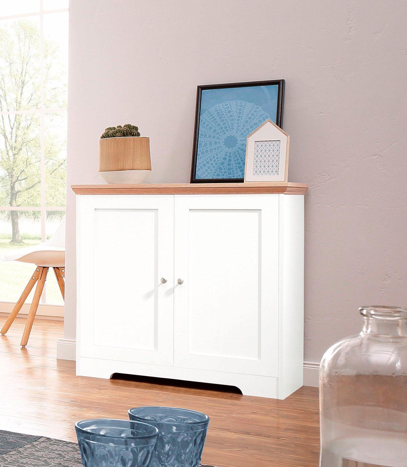 Home affaire Dressoir Nanna Commode met een folieoppervlak in eikenlook, breedte 80 cm dressoirs maat 82x39x80 cm wit