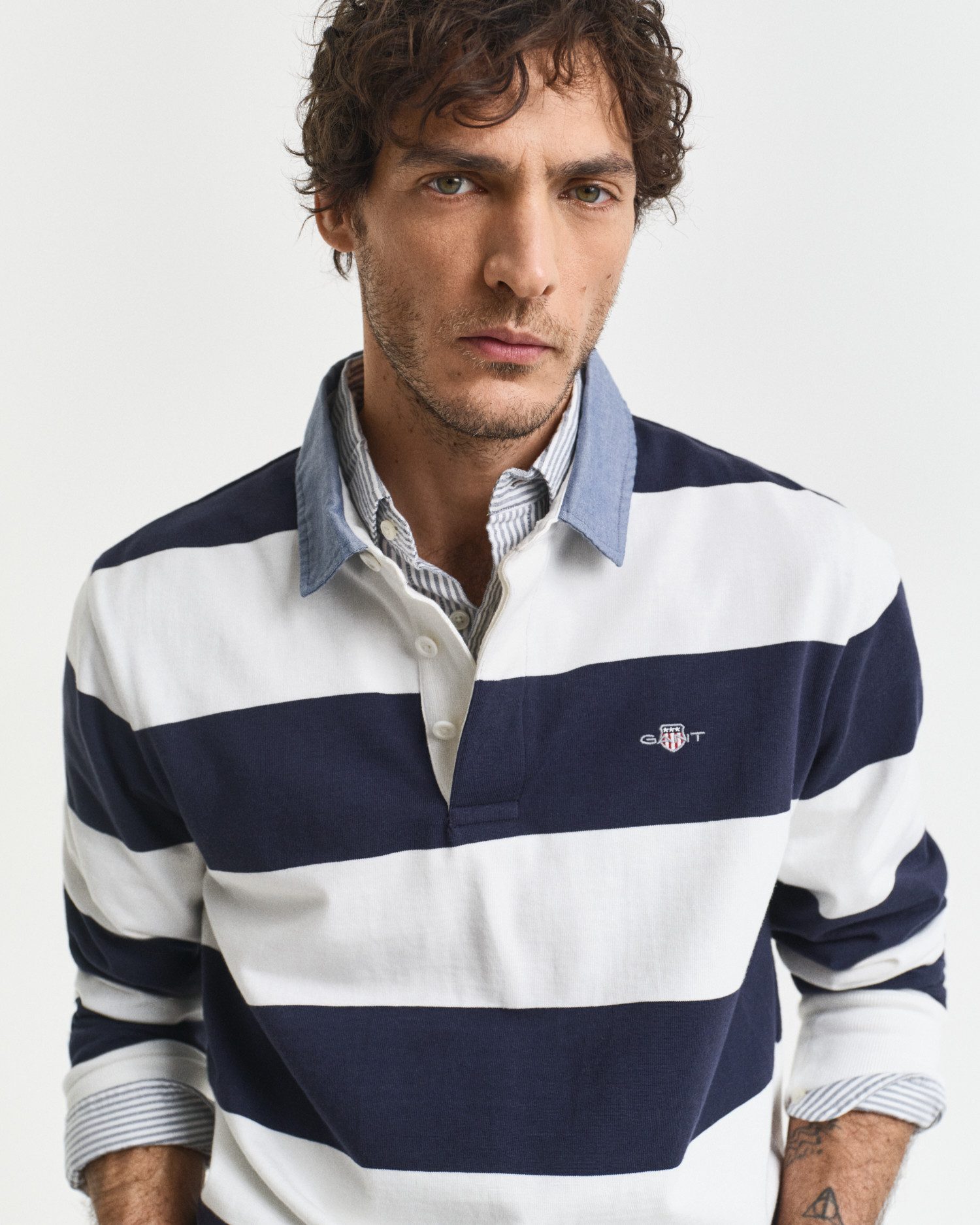 Gant Poloshirt met lange mouwen REG CHAMBRAY STRIPE HEAVY RUGGER