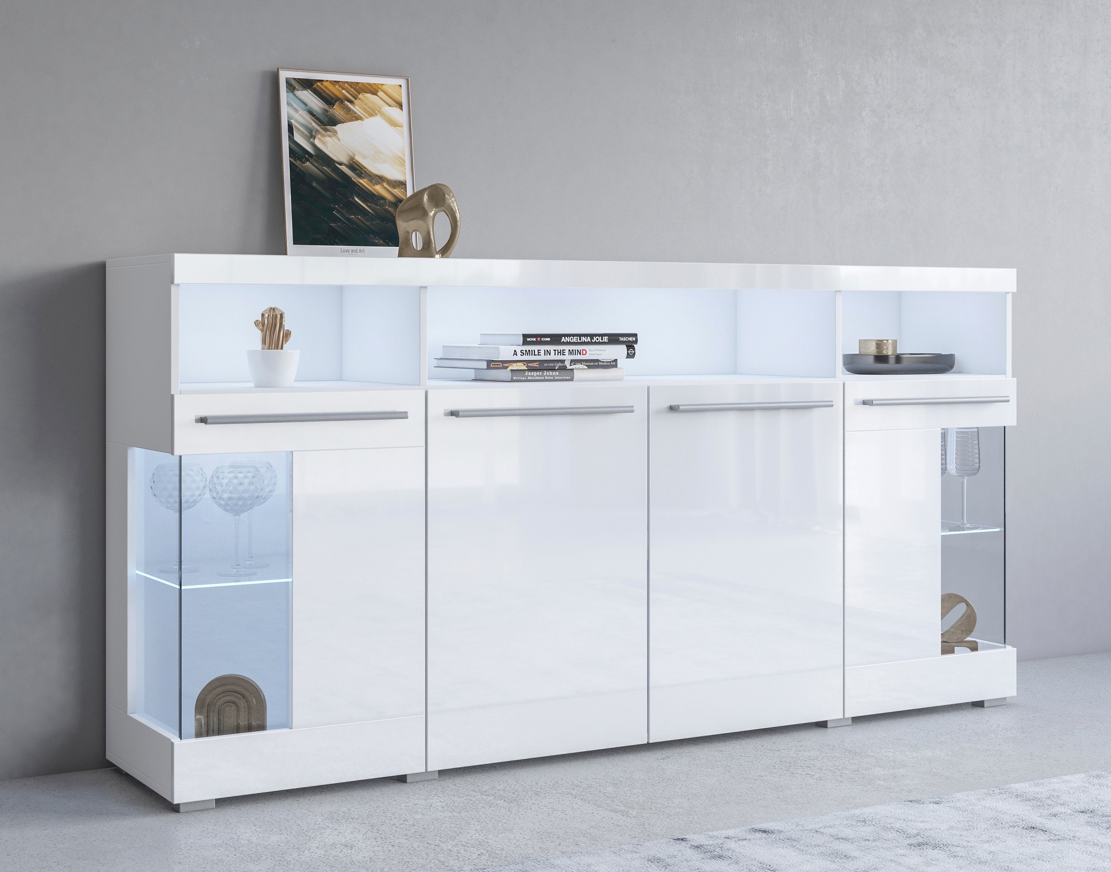 INOSIGN Dressoir India, breedte 182cm, stijlvolle kast met glazen deuren Kast met laden en deuren veel bergruimte, planken verstelbaar,zonder