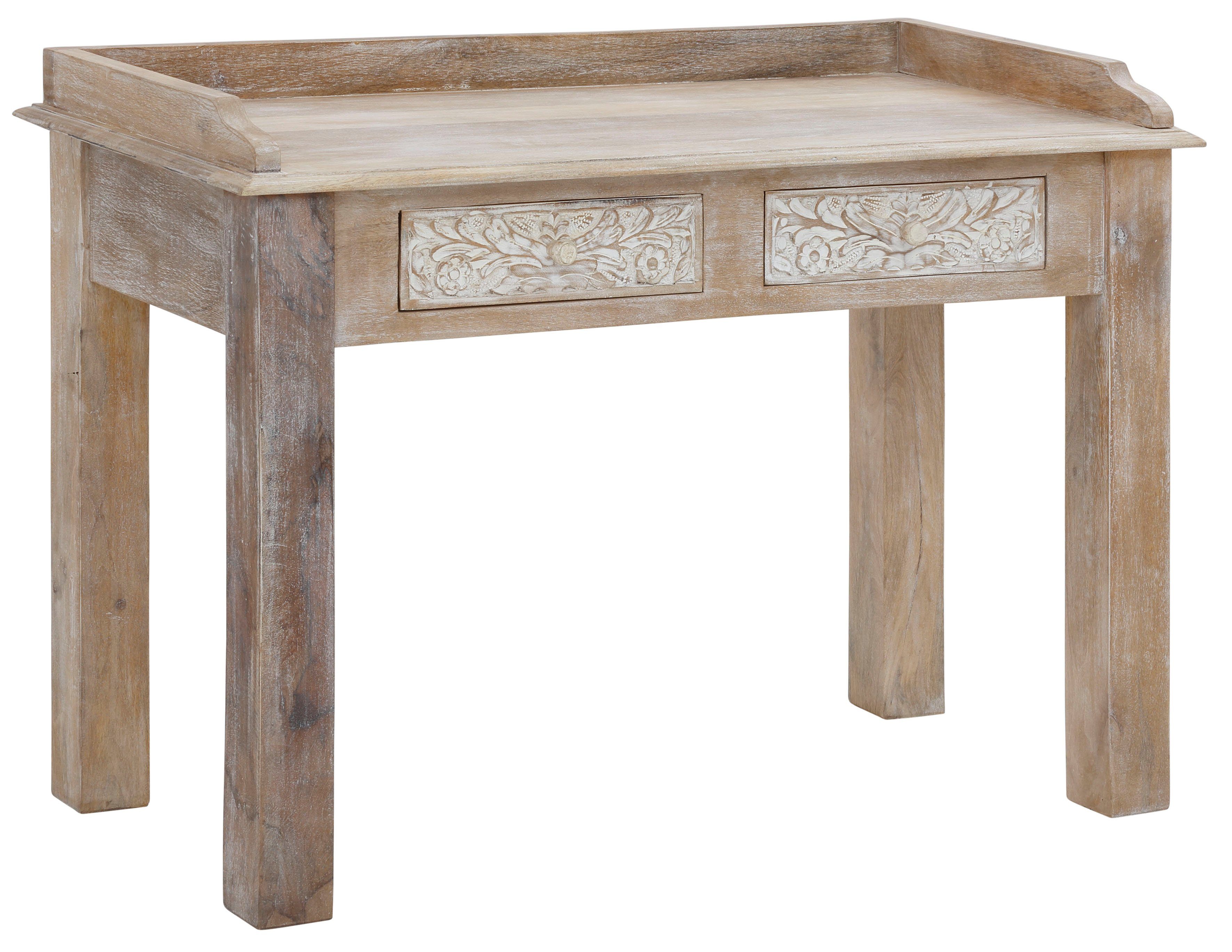 Home affaire Bureau Lavin Mangohout, met decoratief houtsnijwerk, met de hand gemaakt, breedte 111 cm