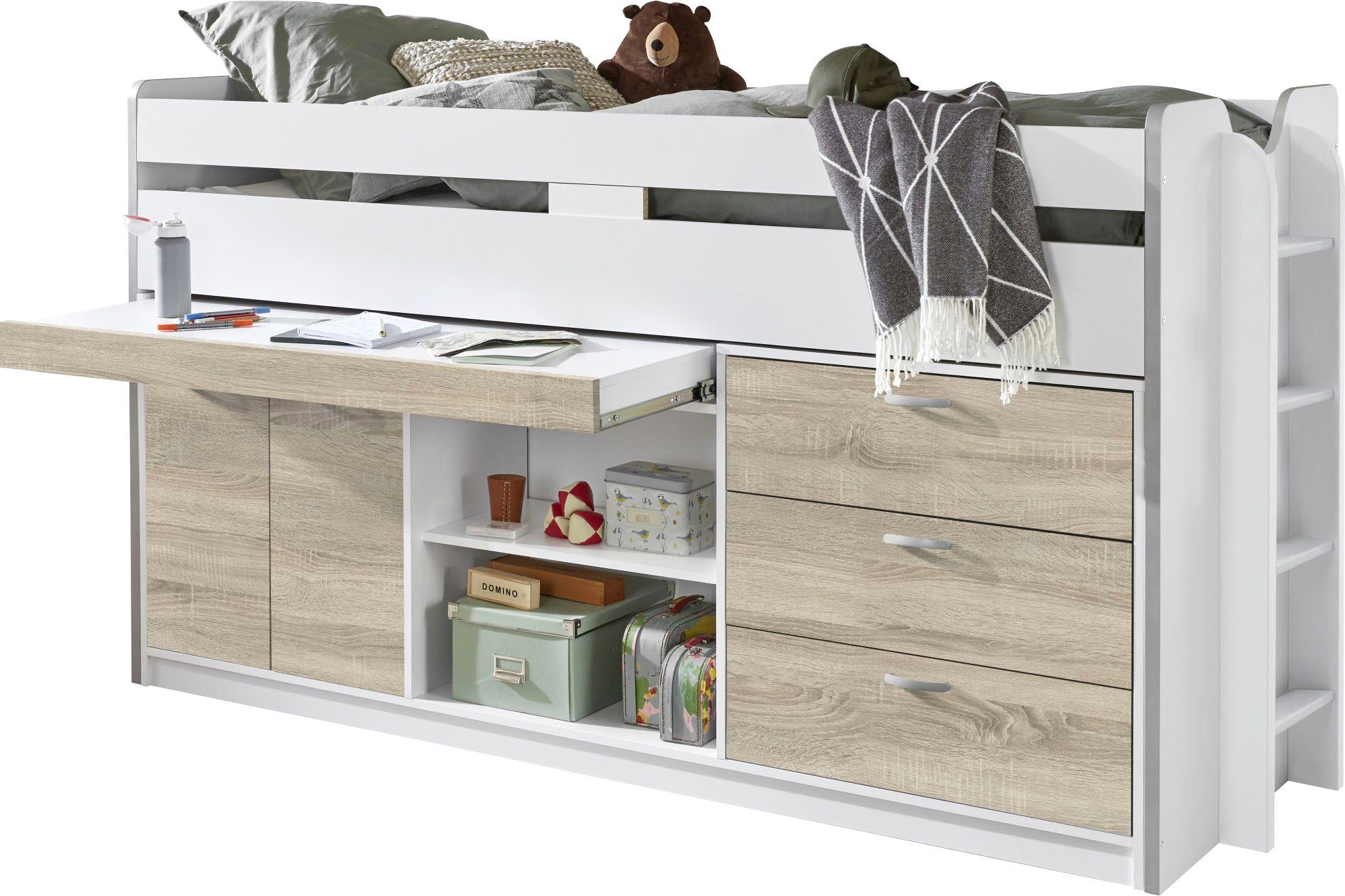 Relita Hoogslaper Ponny Ligoppervlak 90 x 200 cm, met valbeveiliging en opbergruimte, diverse kleuren