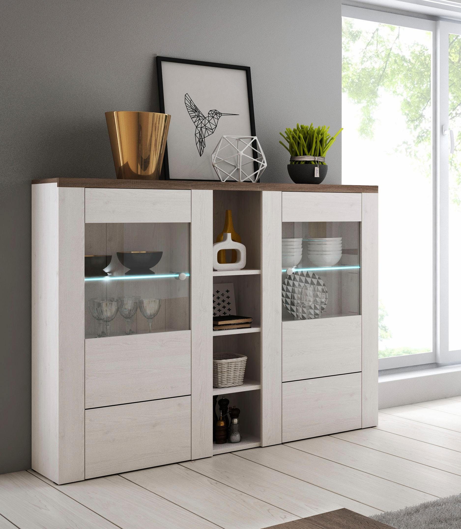 Home affaire Highboard Larona, tijdloze hoge commode met 2 deuren, deurkast, hoogte 129,5 cm,