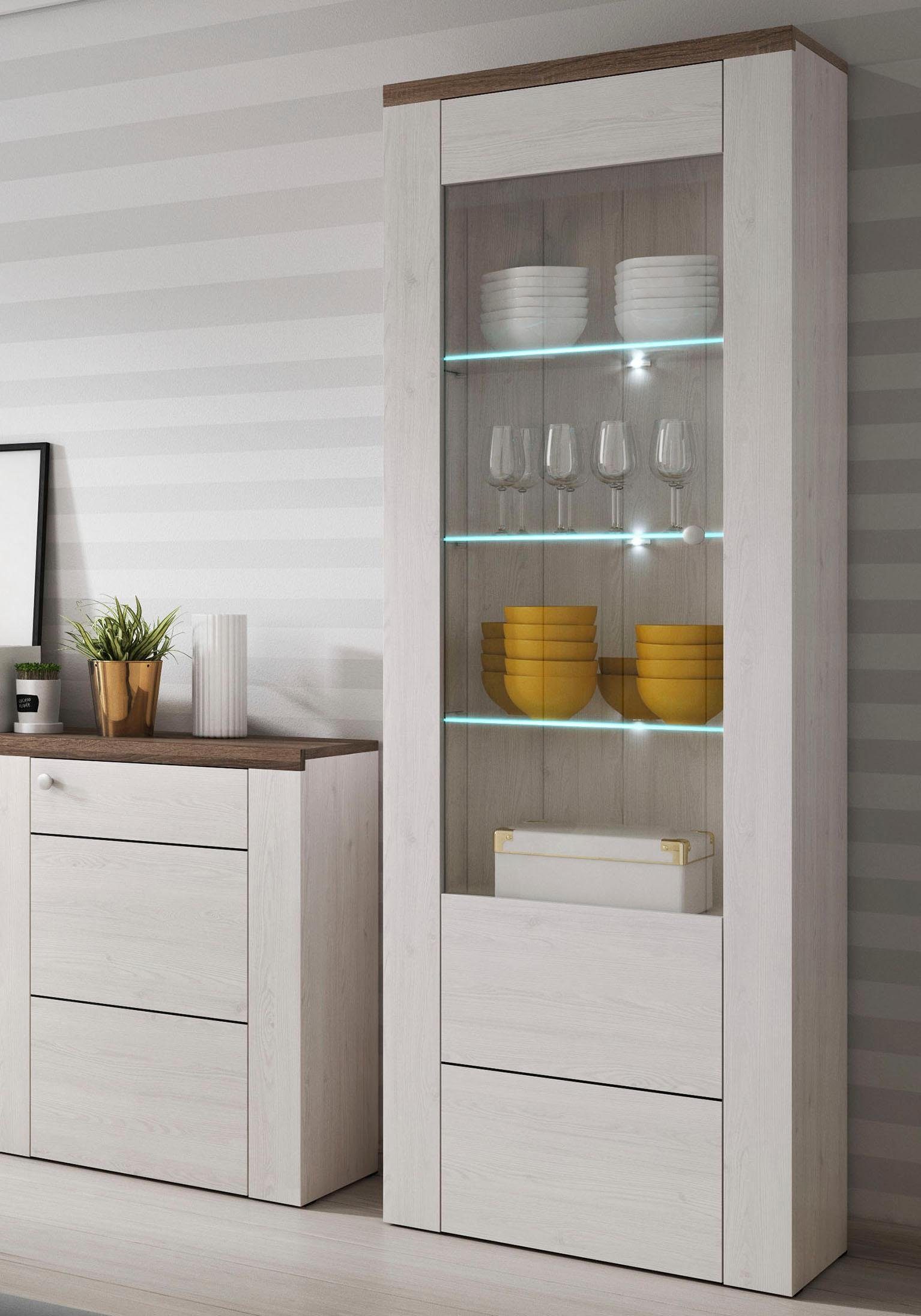 Home affaire Vitrinekast Larona, tijdloze glazen vitrine, hoge kast hoogte 205,6 cm