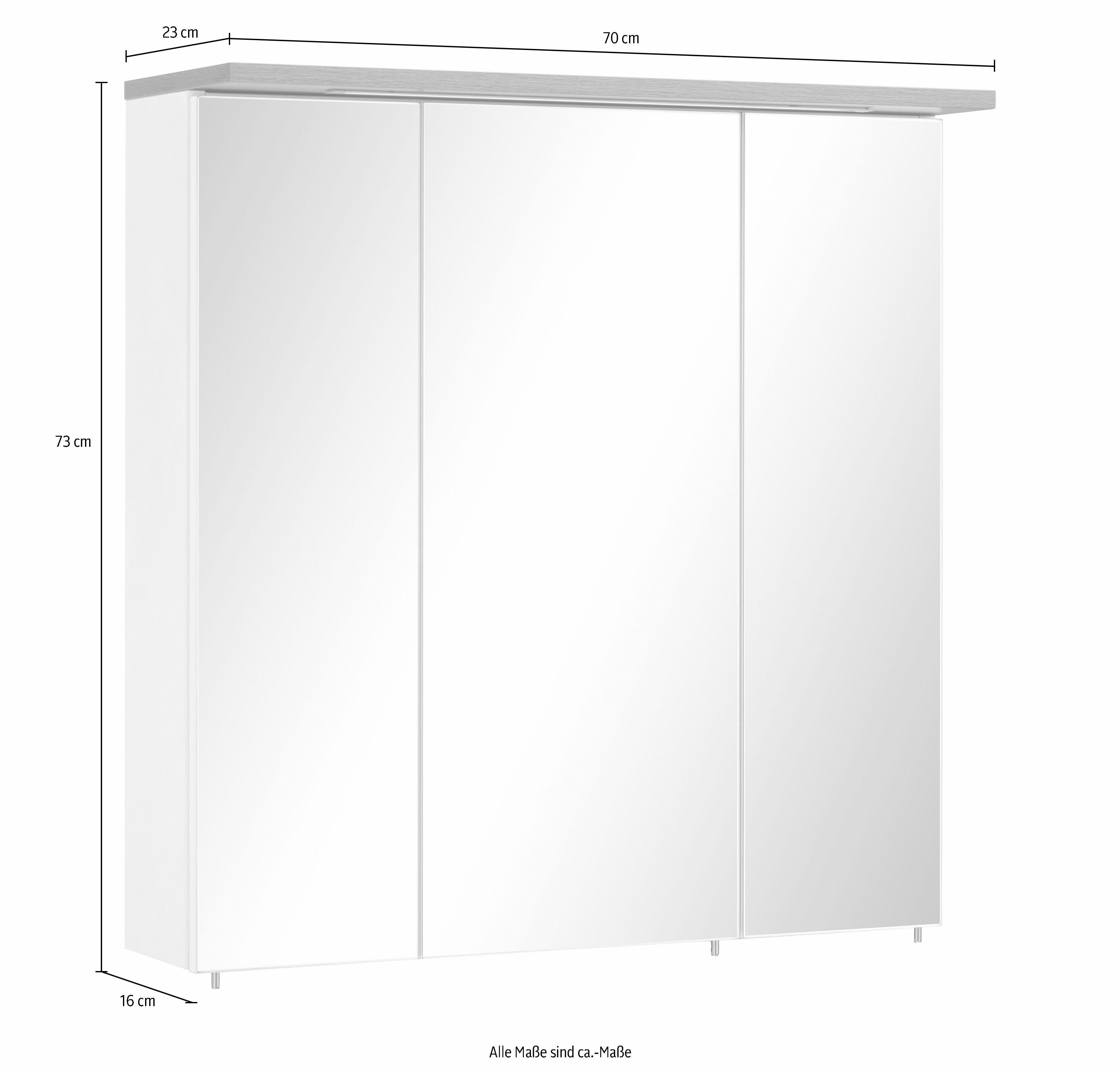 Schildmeyer Spiegelkast Profiel Breedte 70 cm, 3-deurs, ledverlichting, schakelaar-/stekkerdoos