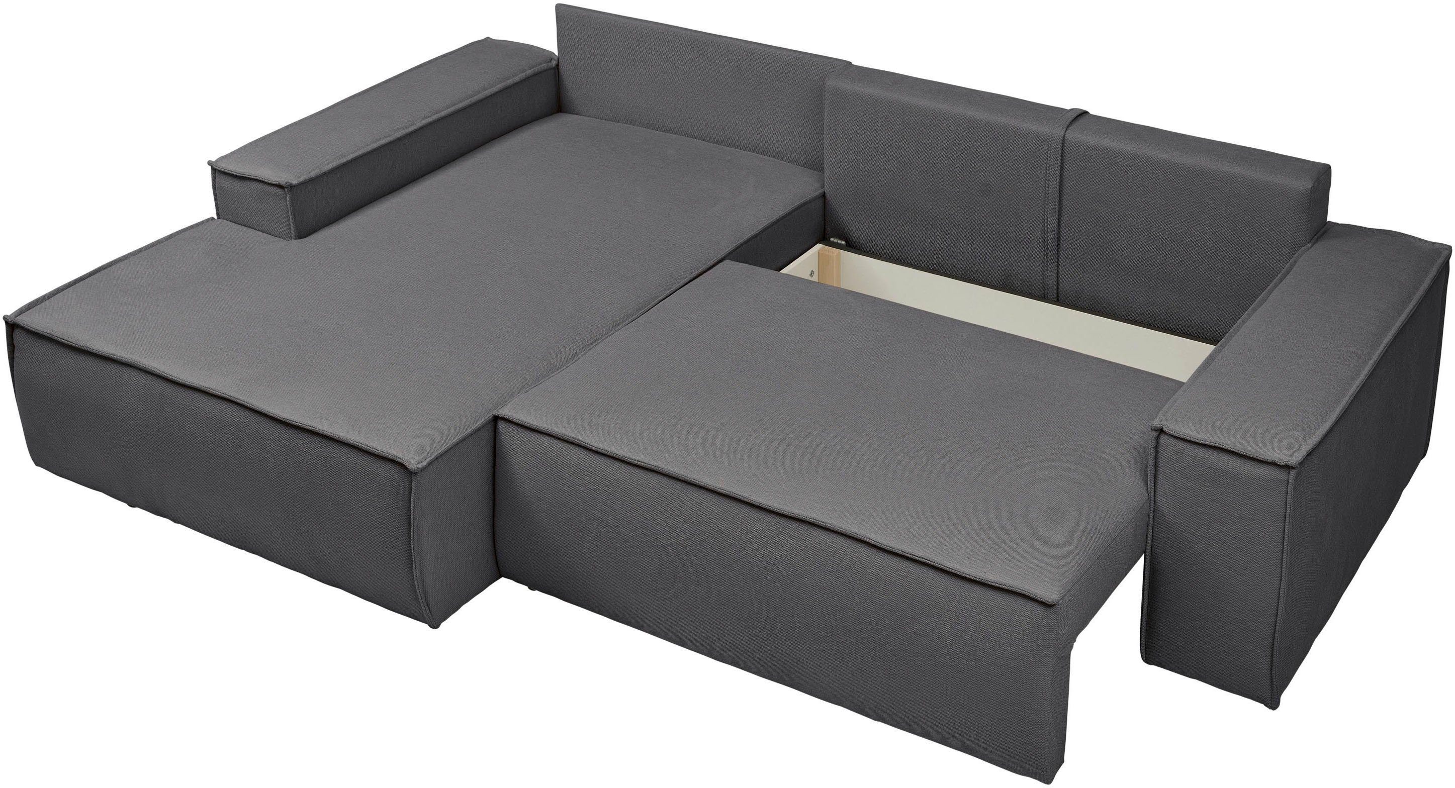 andas Hoekbank Finnley slaapbank 267 cm in Bouclé, fijne structuur en cord, L-vorm