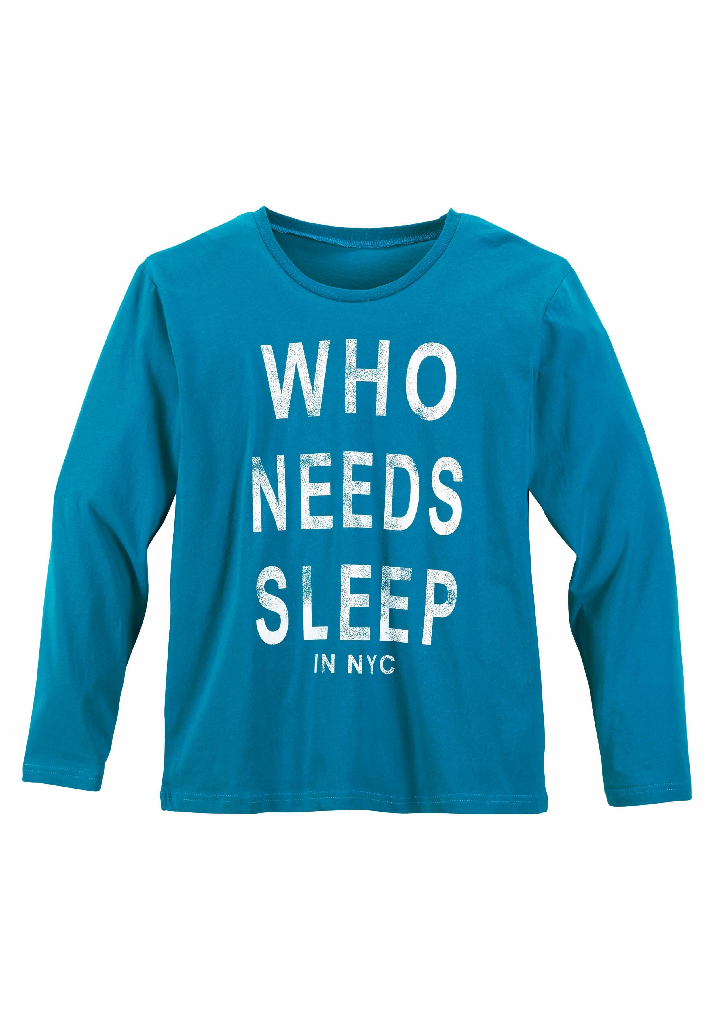 AUTHENTIC LE JOGGER Pyjama Pyjama met spreuk "Wie heeft slaap nodig" (2-delig, 1 stuk)