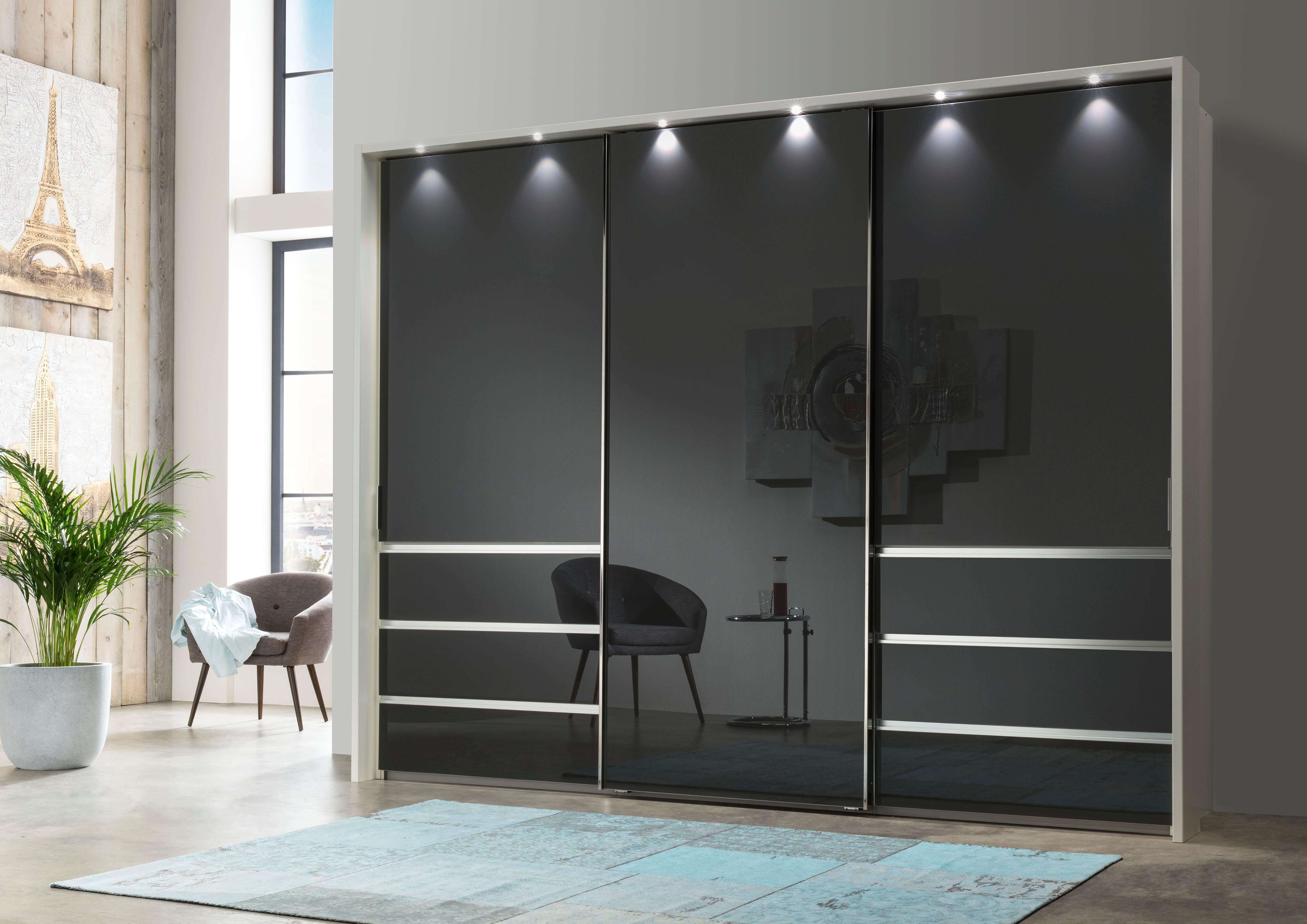 WIEMANN Zweefdeurkast Malibu, stijlvolle design, gemaakt in Duitsland met glazen front, in verschillende breedten, zelfsluitende laden