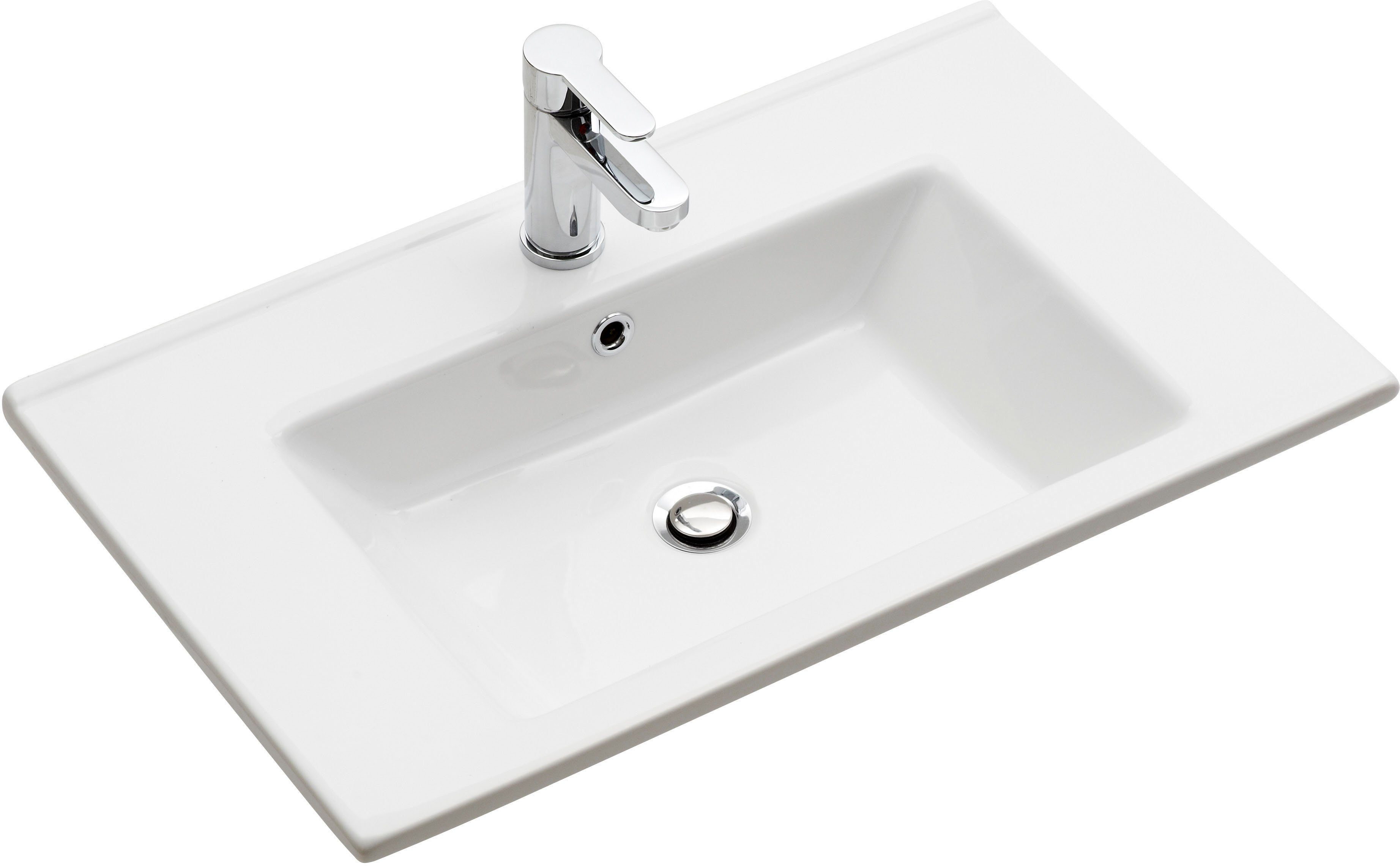 Saphir Badkamerserie Quickset 3-delig, keramische wastafel en LED spiegelkast met halfhoge kast, 2 deuren, 1 nis, 2 laden, inclusief deurdemper (5-delig)