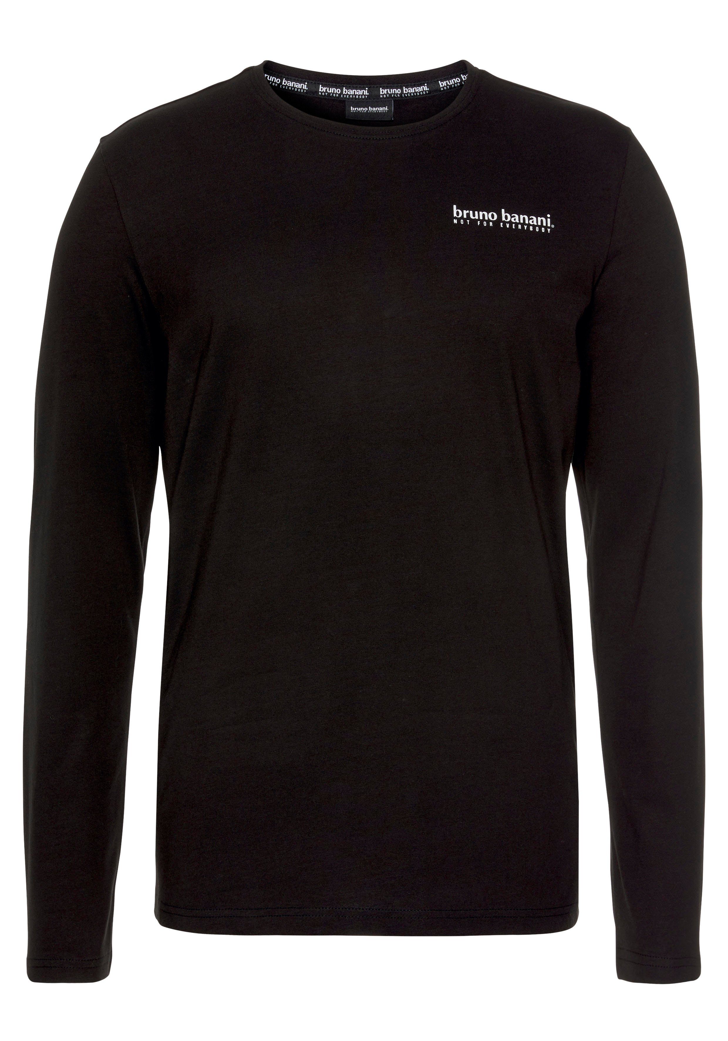 Bruno Banani Shirt met lange mouwen smal gesneden, bedrukt, van katoen, in 2-pack (Set van 2)