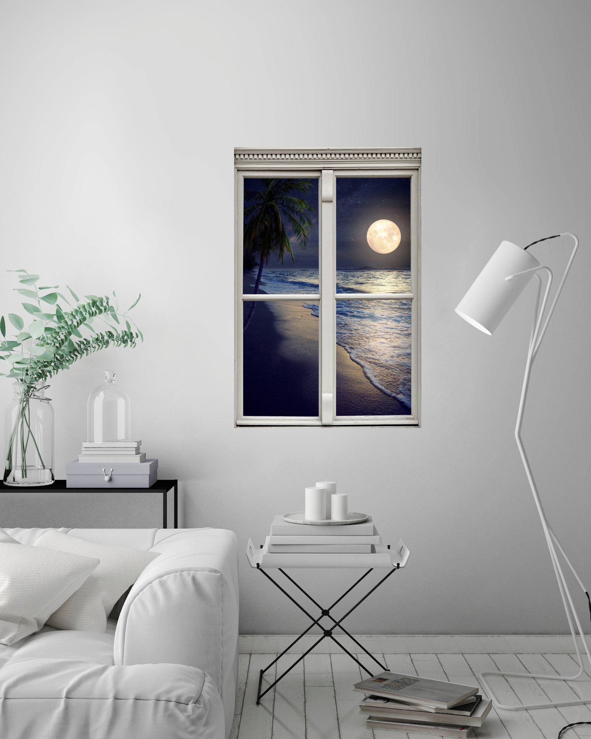 queence Wandfolie Volle maan Muursticker, muurdecoratie, zelfklevend, 3D, raam