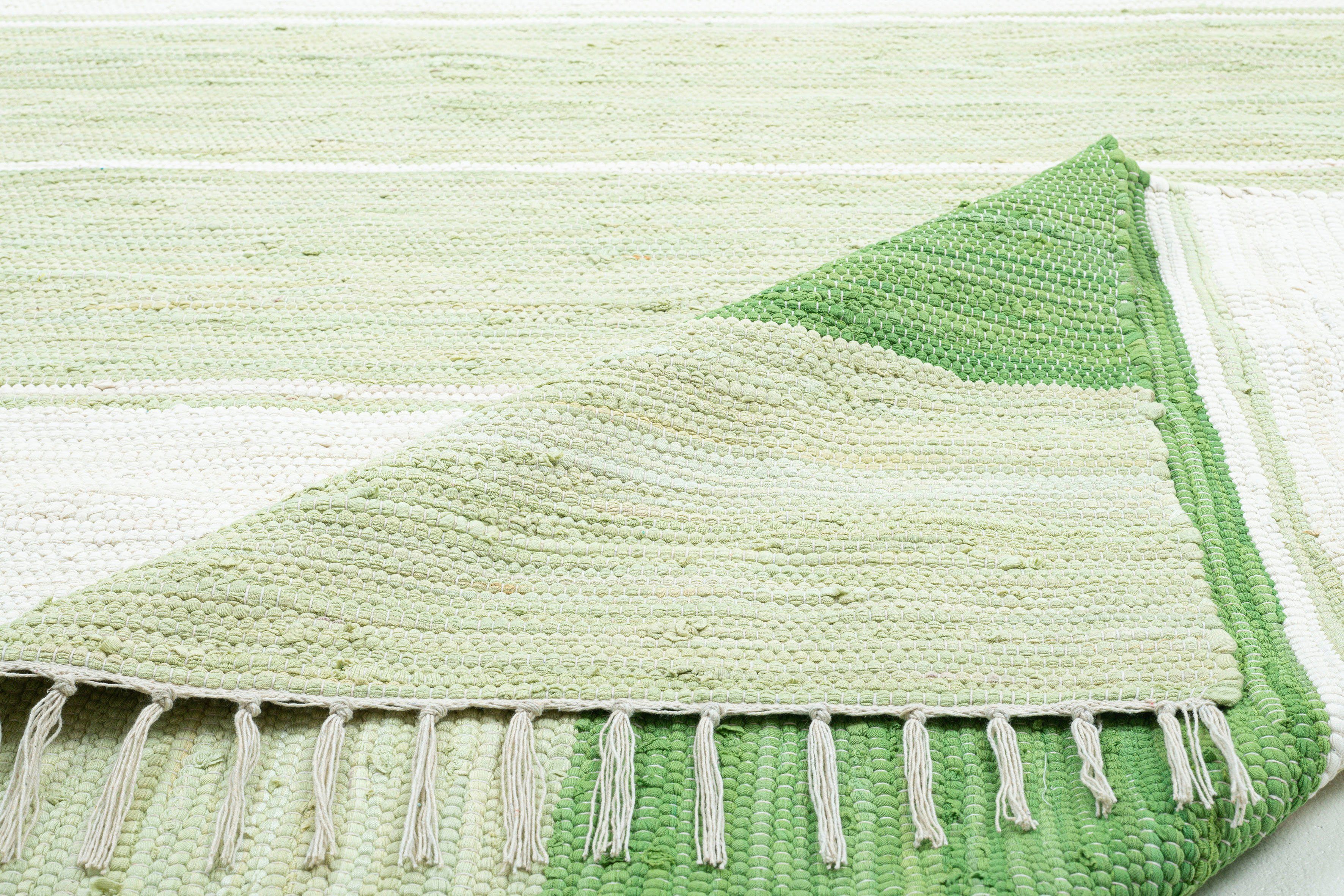 THEKO Vloerkleed Stripe Cotton Platweefsel, gestreept, puur katoen, met de hand geweven, met franje