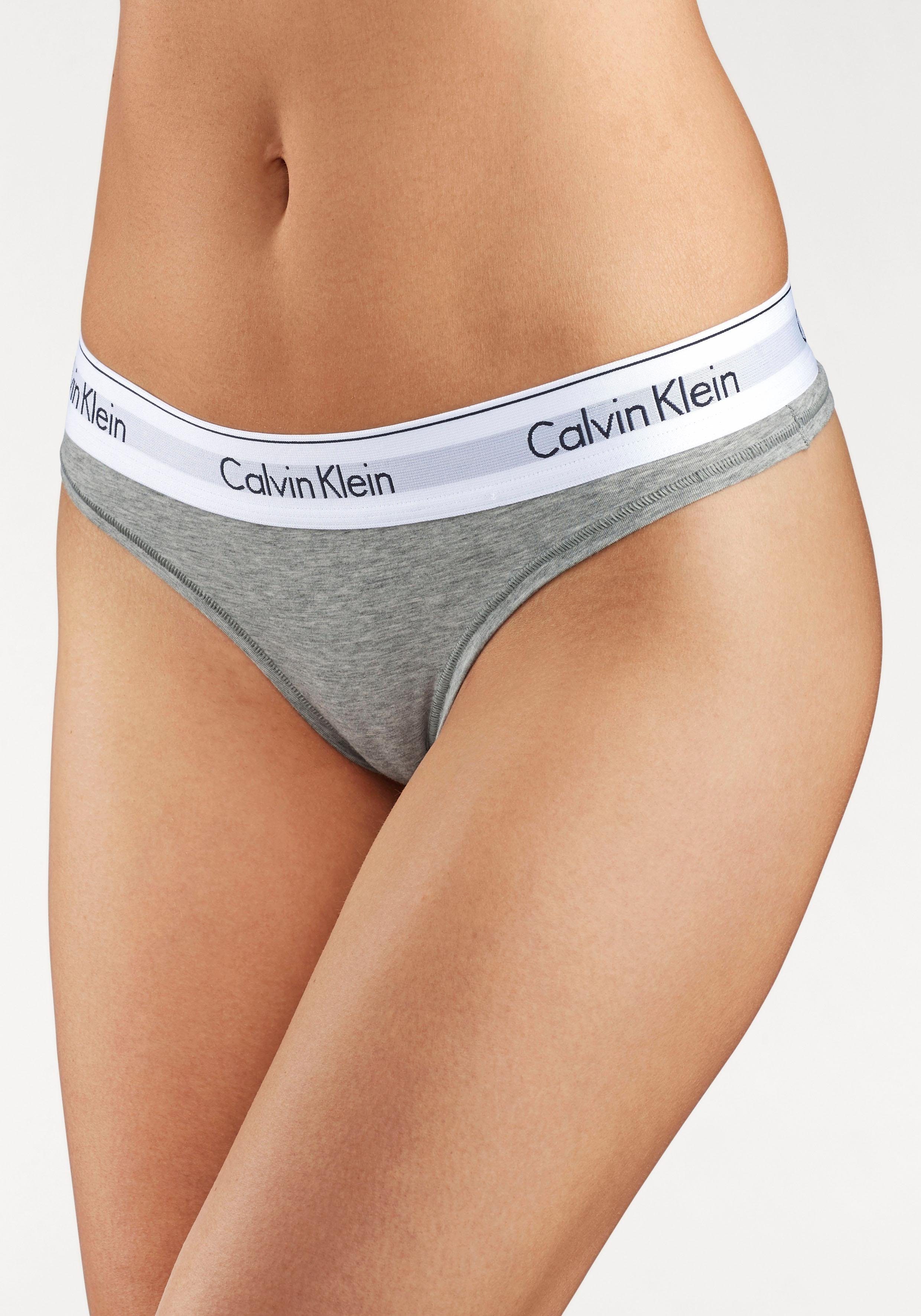 Calvin Klein String Modern Cotton met brede boord dames strings maat L grijs