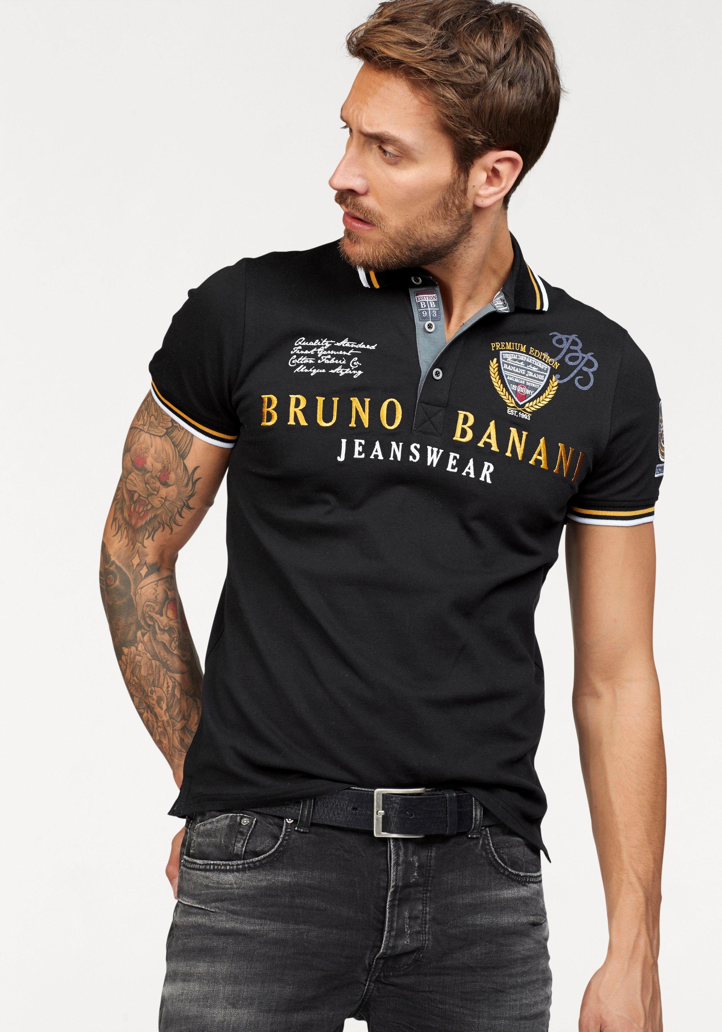 Bruno Banani Poloshirt lichaamsnauwkeurige pasvorm, met borduursels en badges, polokraag