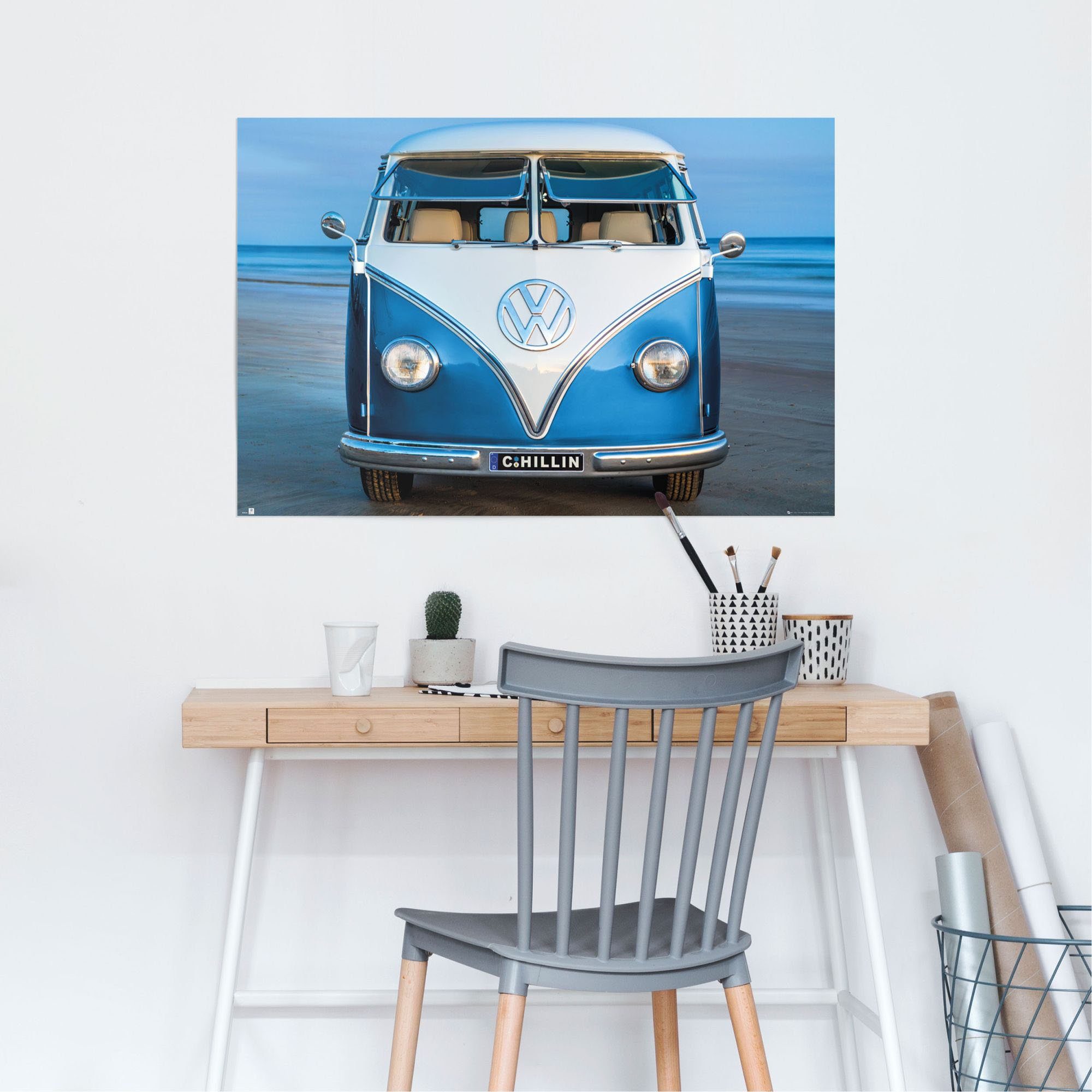 Reinders! Poster Volkswagen Bulli blauw Brendan Ray