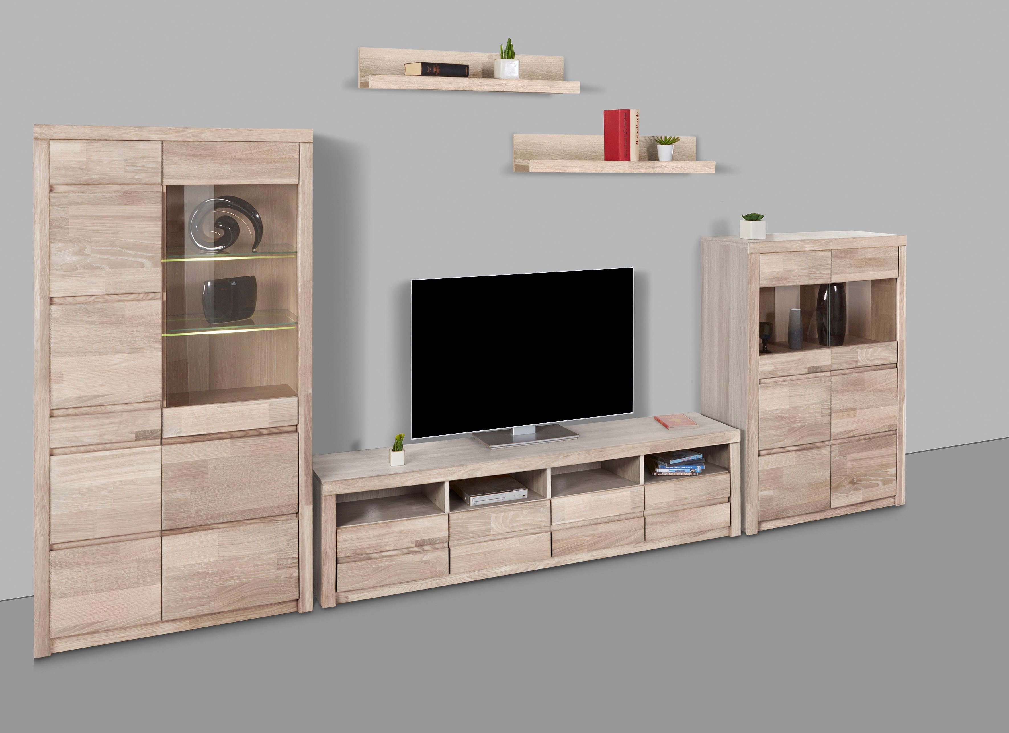 Home affaire Wandmeubel Silkeborg gedeeltelijk massief met mooie, greeploze look (set, 5-delig) tv-wandmeubels beige