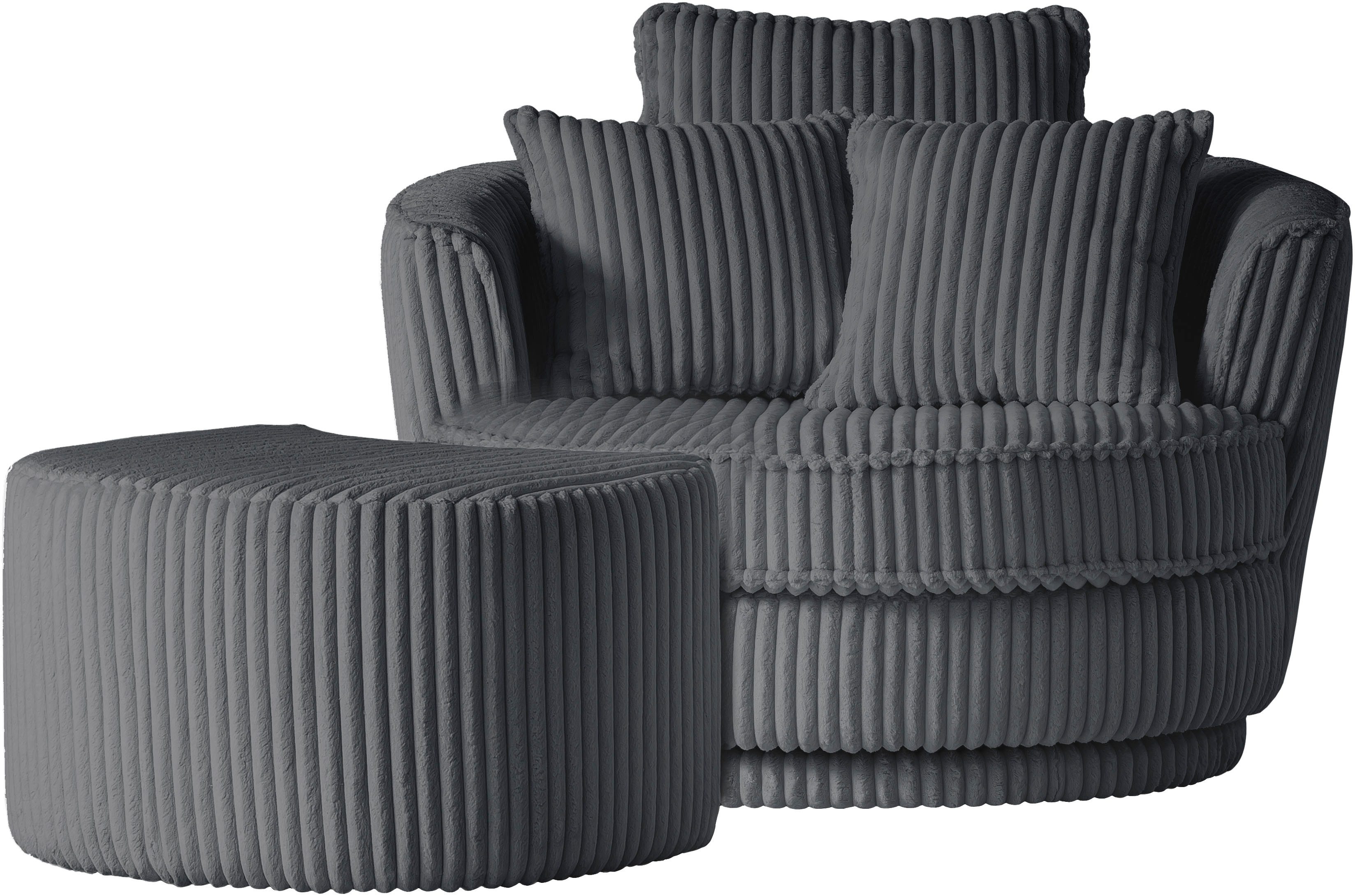 Leonique Draaibare fauteuil MAISIE, Love Seat XXL leesfauteuil, grote fauteuil met poef(2 stuks)