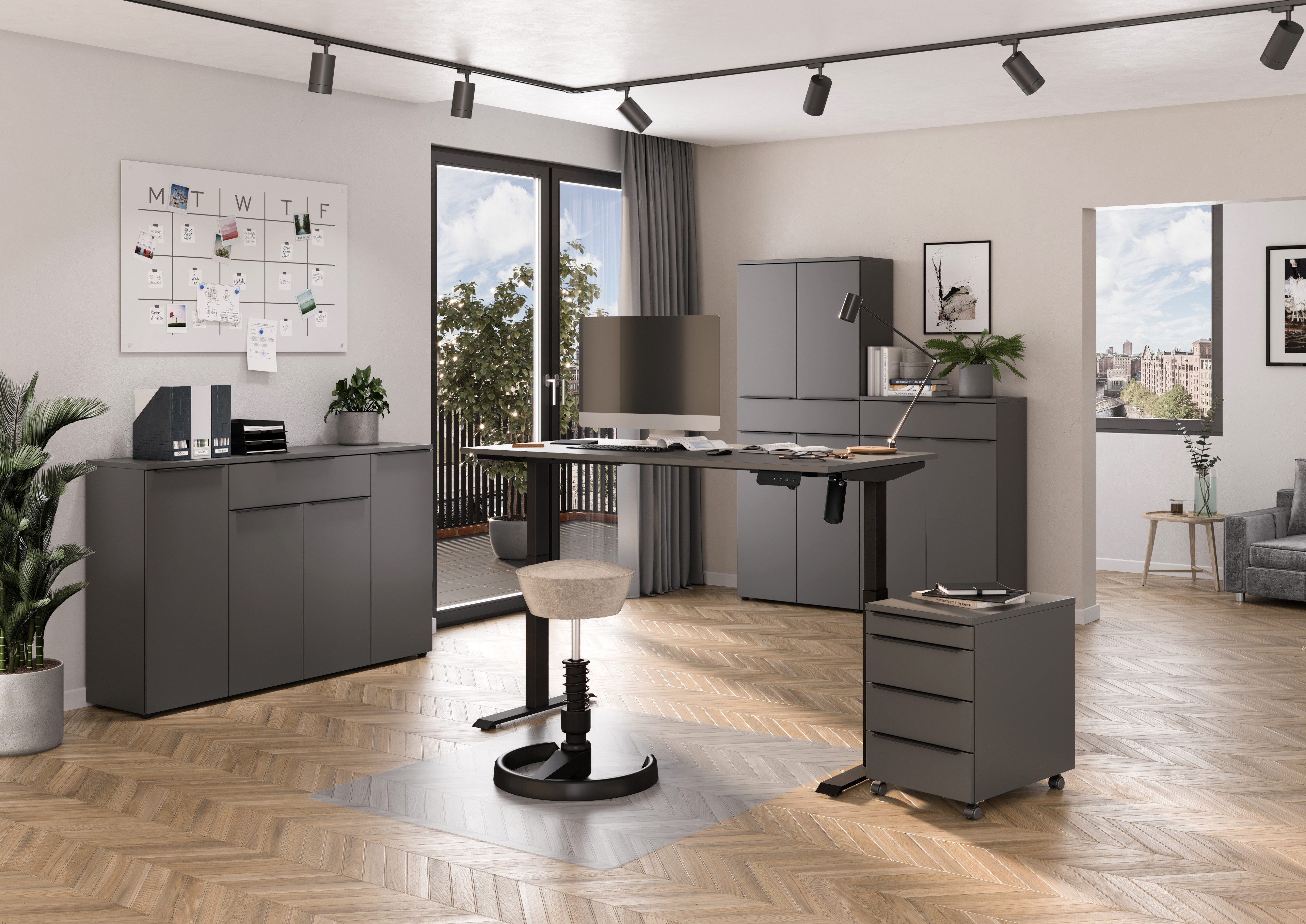 GERMANIA Bureau Boras, elektrisch in hoogte verstelbaar Breedte 120/140/160 cm, metalen frame, Made in Germany