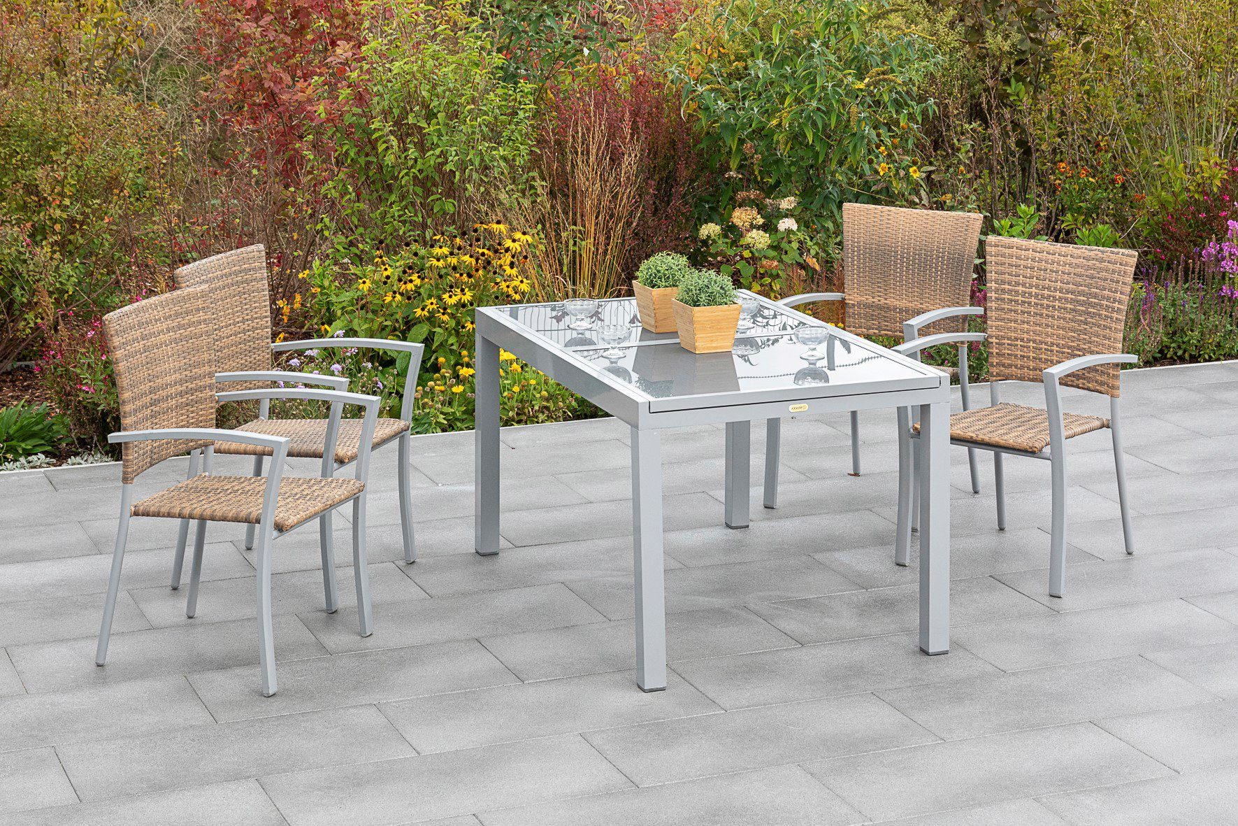 MERXX Tuin-eethoek Savona 4 stoelen met uittrekbare tafel (5-delig)