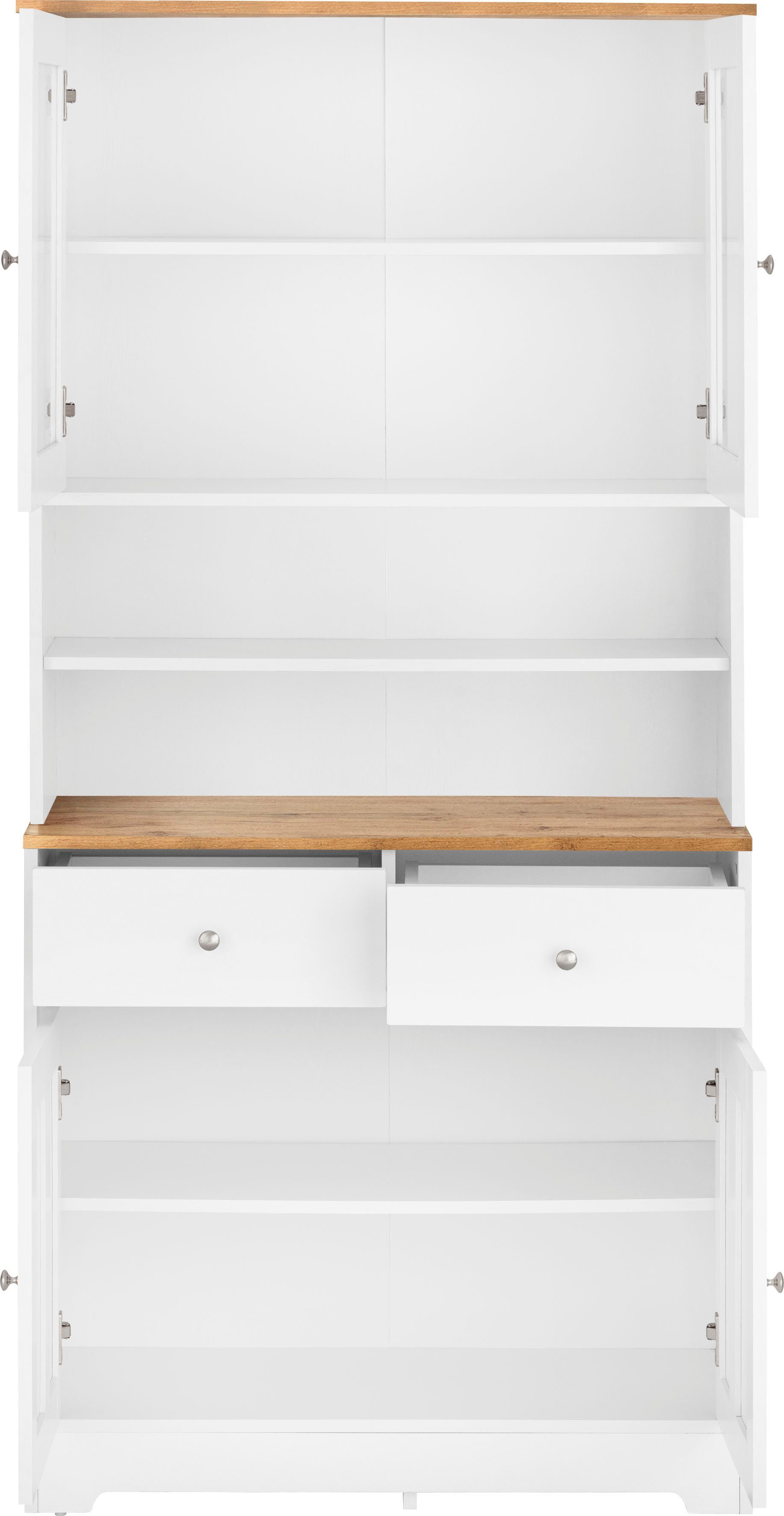 Home affaire Buffetkast Kate Breedte 88 cm, met glasdeuren en houten deuren, metalen handgrepen, hoogte 182 cm