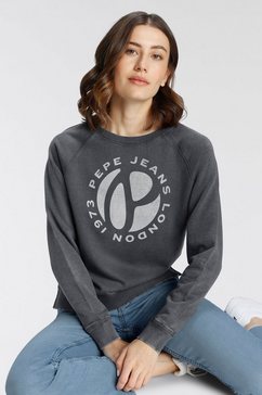 pepe jeans sweater amy met grote logo-frontprint grijs