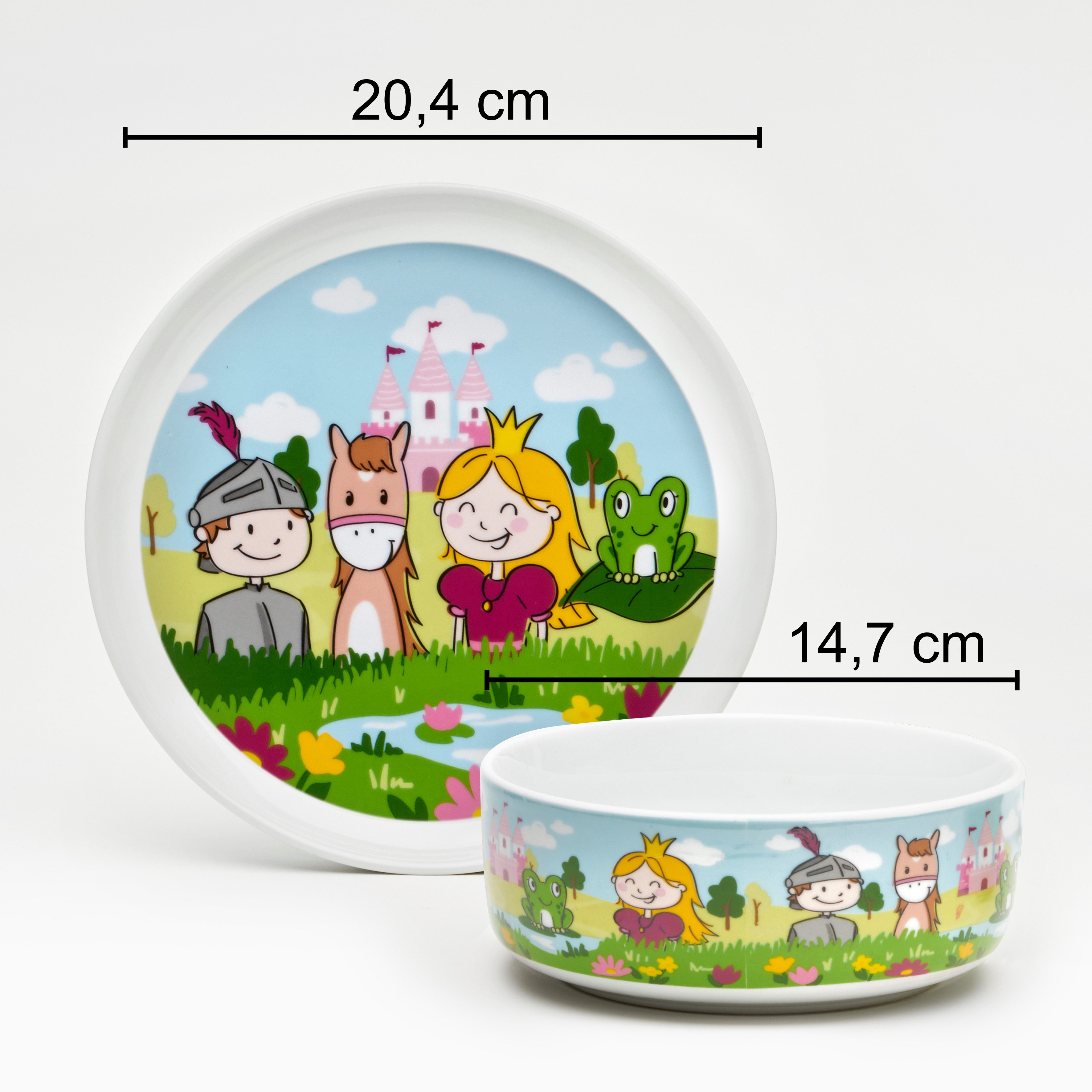 van Well Kinderservies-set Kinderset prinses, 3-delig, servies-set, service met kleurrijke decor, vaatwasmachine- en magnetronbestendig (set, 3-delig)