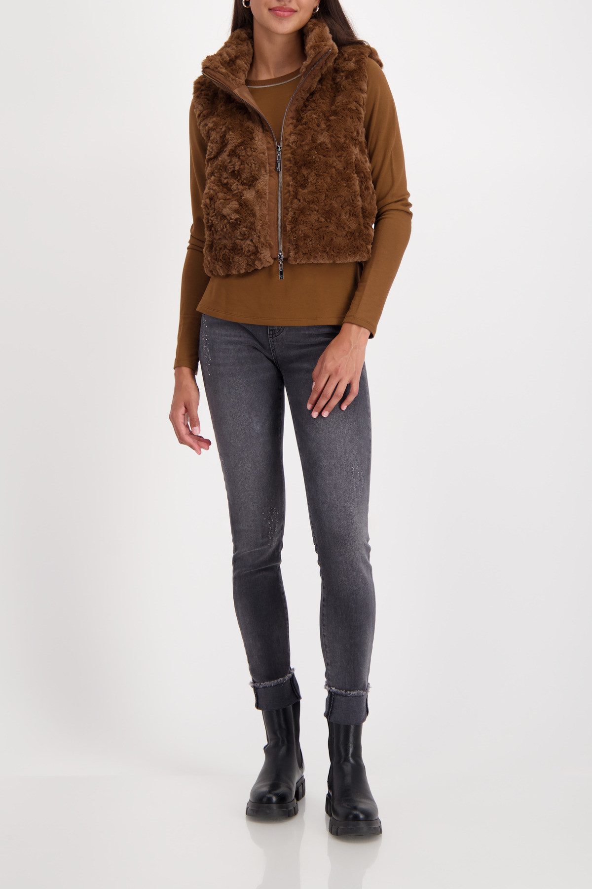 Monari Mouwloos vest van imitatiebont Regular fit met staande kraag