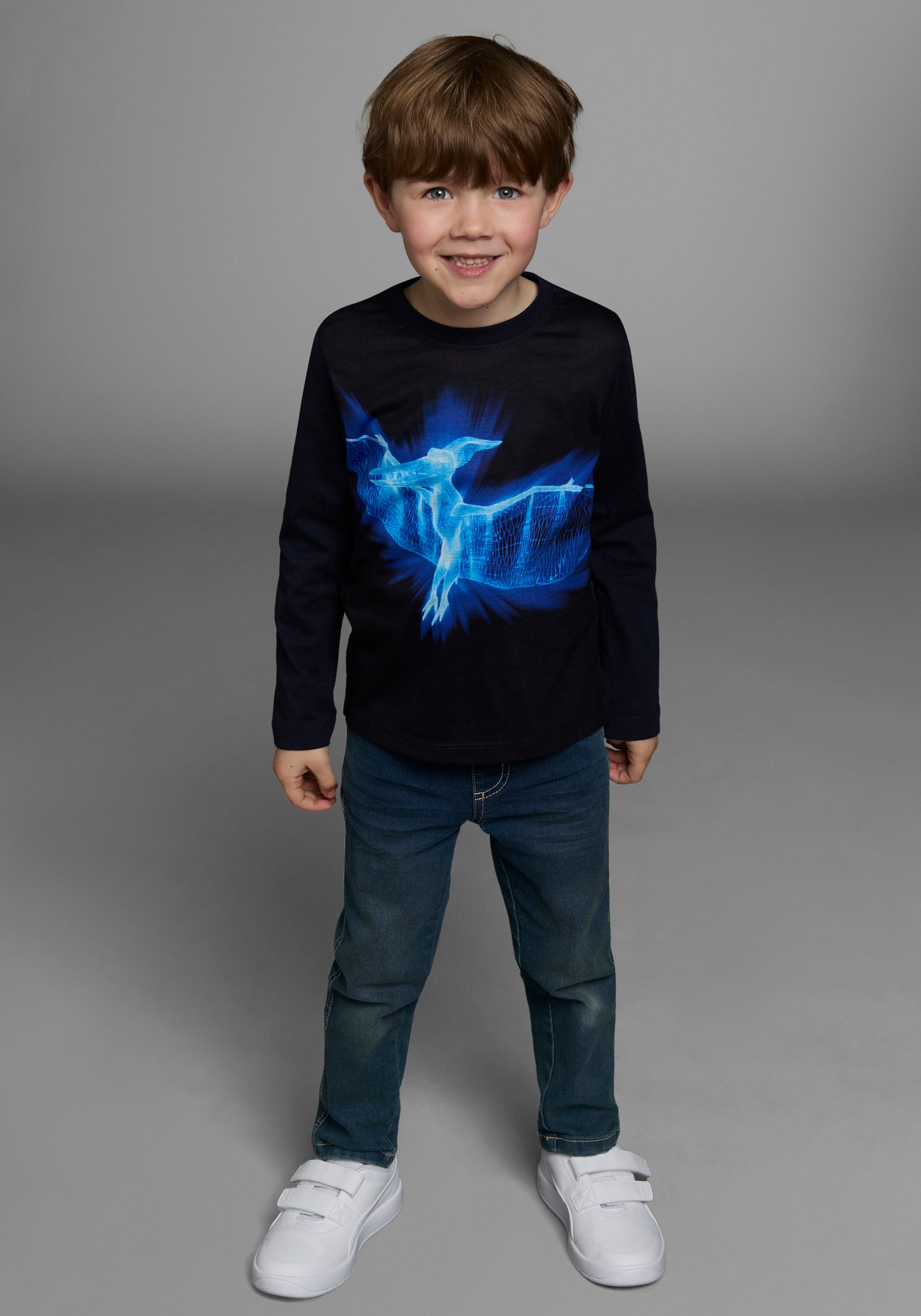 KIDSWORLD Shirt met lange mouwen FLYING DINO Lange mouwen, basic pasvorm, bedrukt, ronde hals