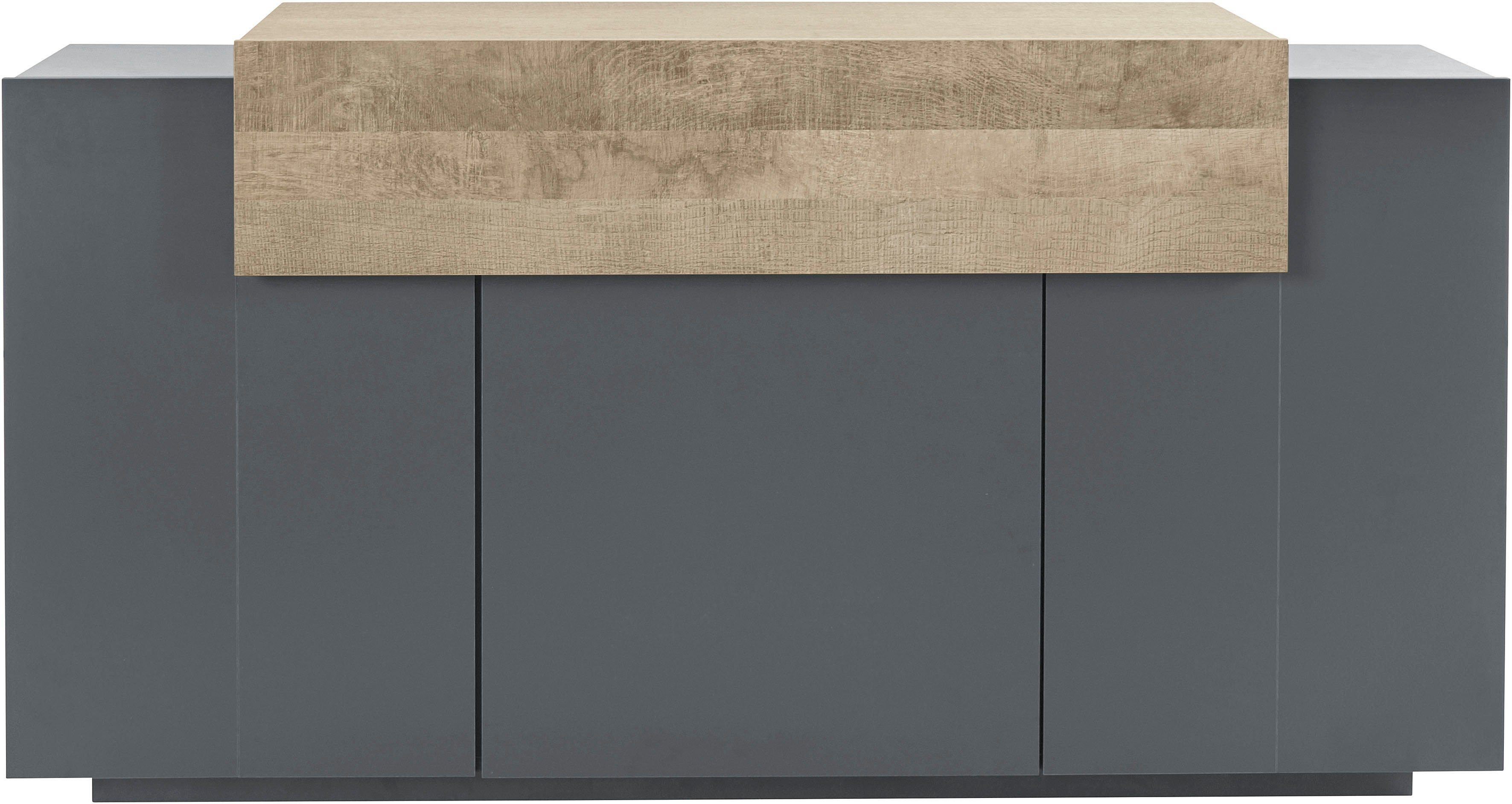 INOSIGN Dressoir Coro, commode, kast, buffet, greeploos met legplanken met 1 klep, 3 deuren, dubbele diepte bxdxh 160x45x85,6 cm