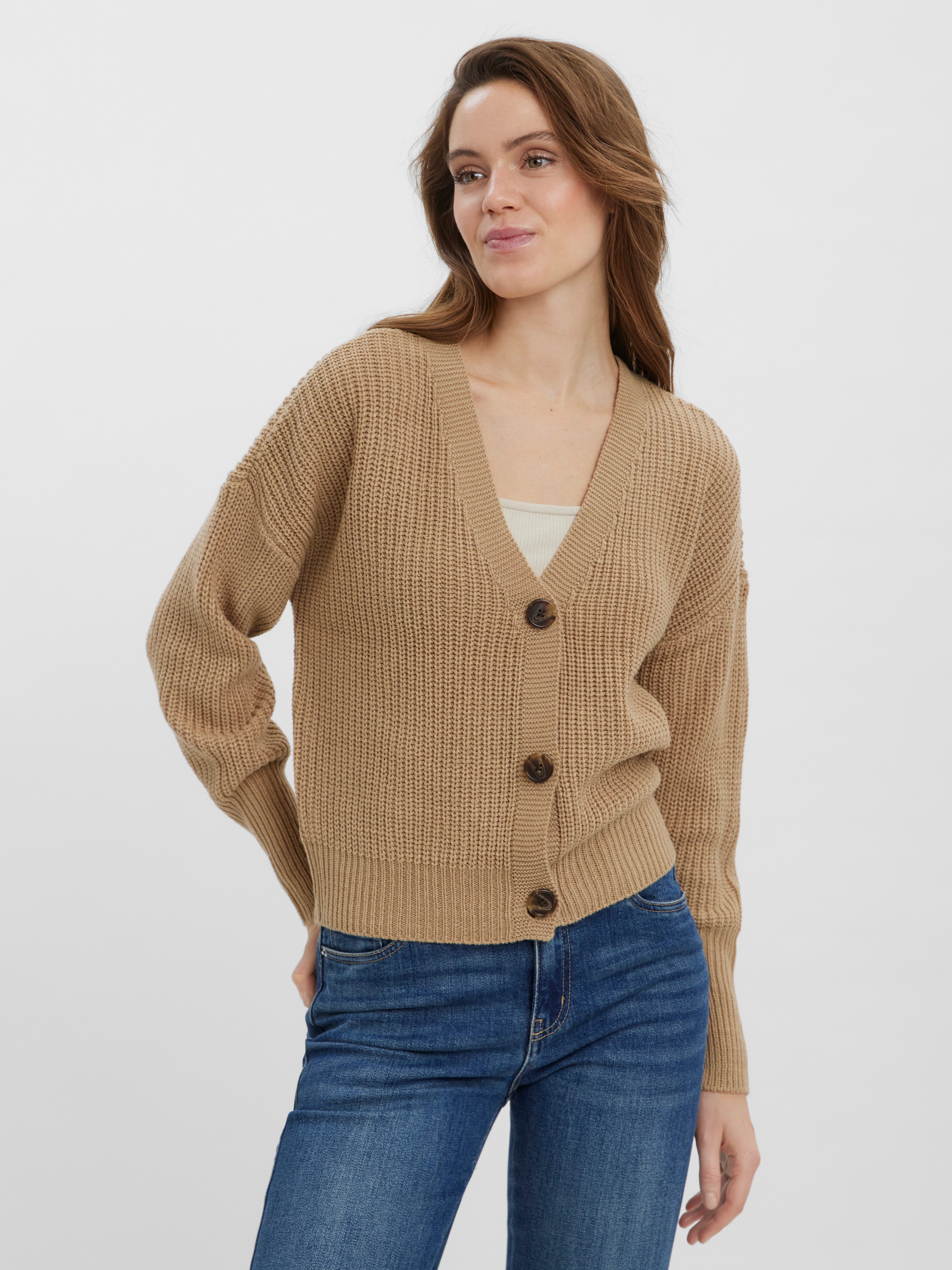 Vero Moda Vest VMLEA LS V-NECK CUFF CARDIGAN NOOS dames vesten maat XS (34) bruin