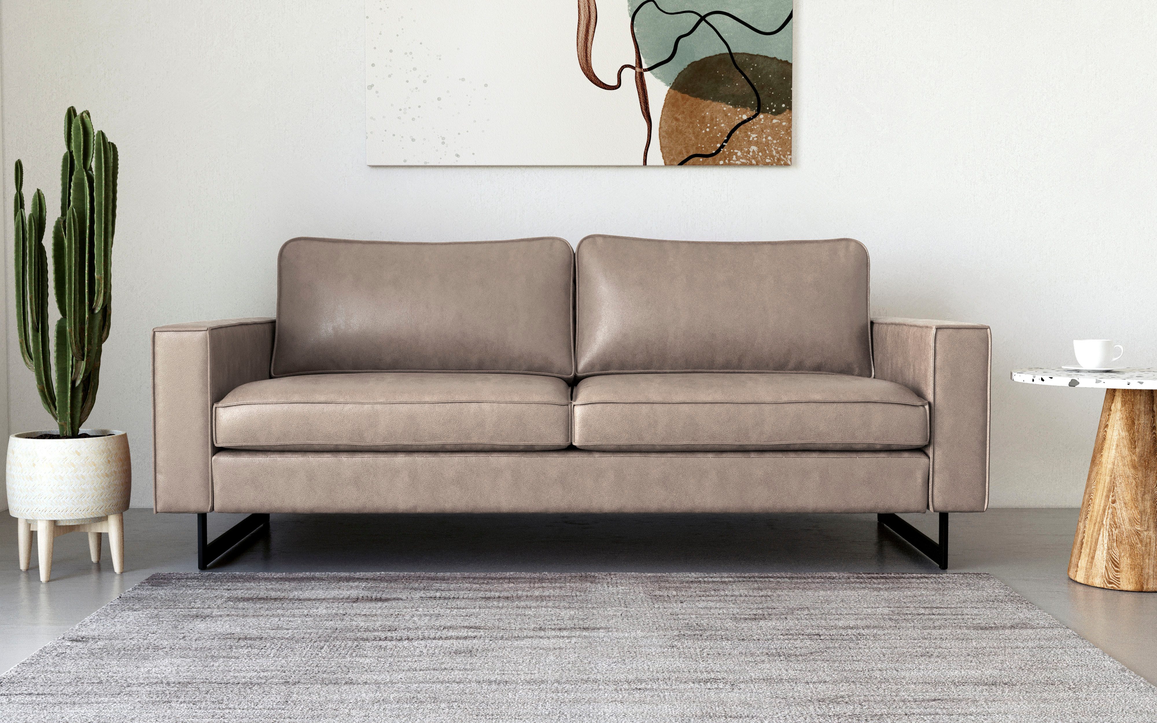 Places of Style 3-zitsbank Pinto, 206 cm, cord, chenille, leerlook met keder, zwarte metalen voeten, golfondersteuning