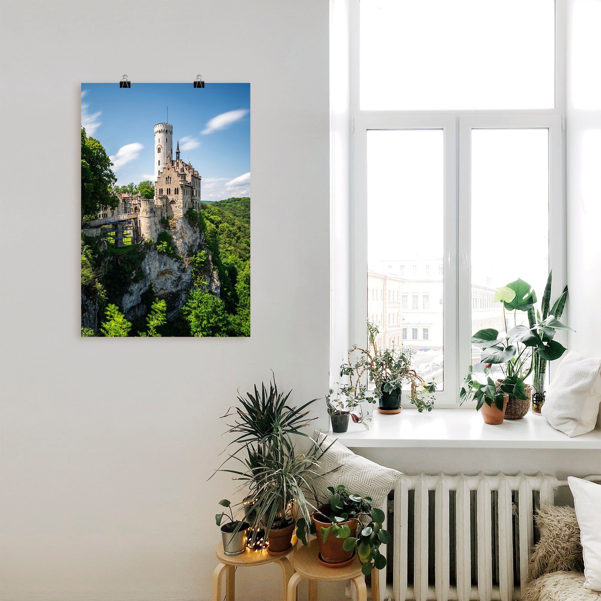 Artland Artprint Slot Lichtenstein op een zonnige dag als artprint van aluminium, artprint op linnen, muursticker of poster in verschillende maten