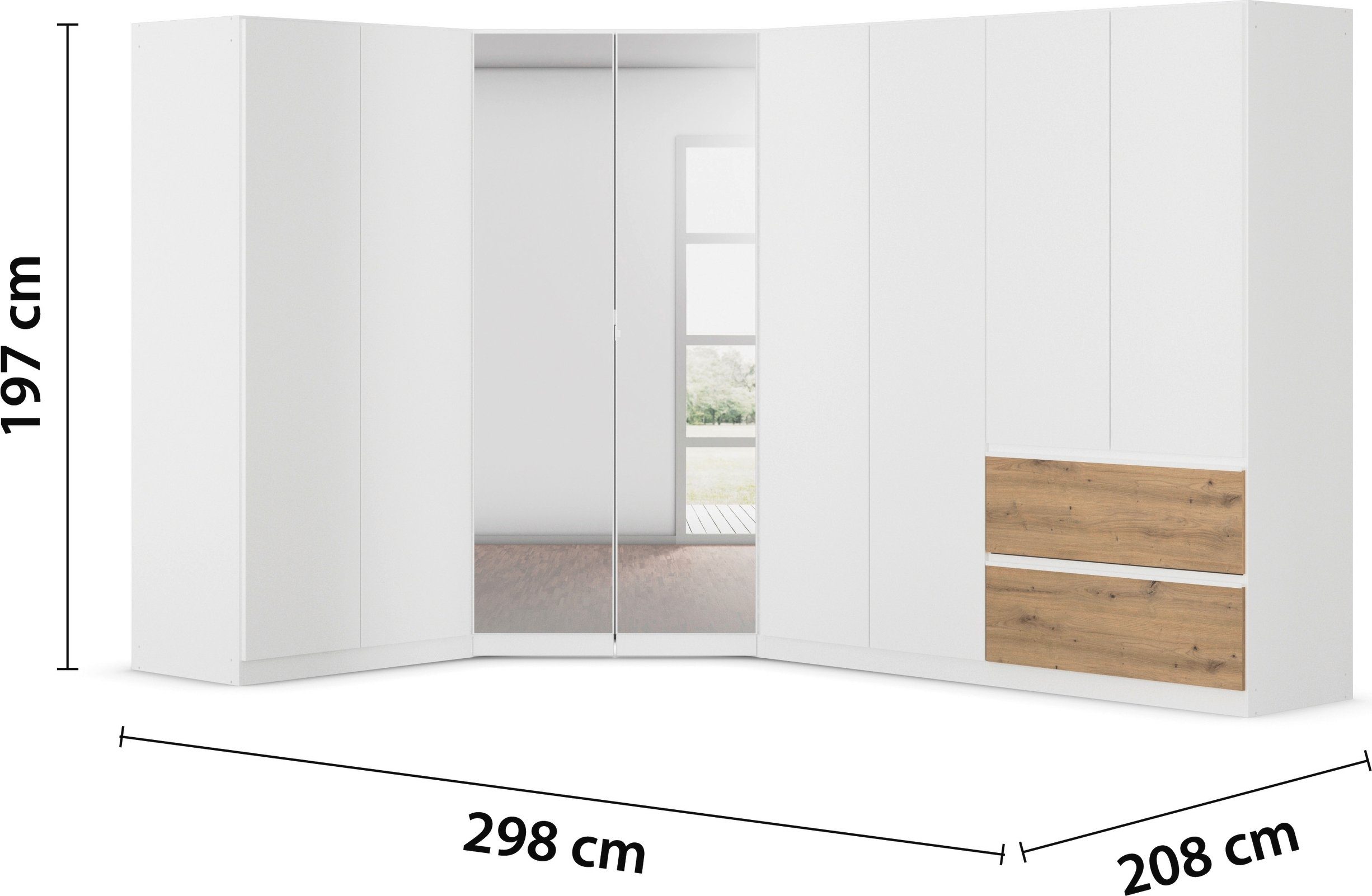 rauch Kastenset Kledingkast kast garderobe waskast COSTA met spiegel veel ruimte, greeploze front en push-to-open functie made in germany