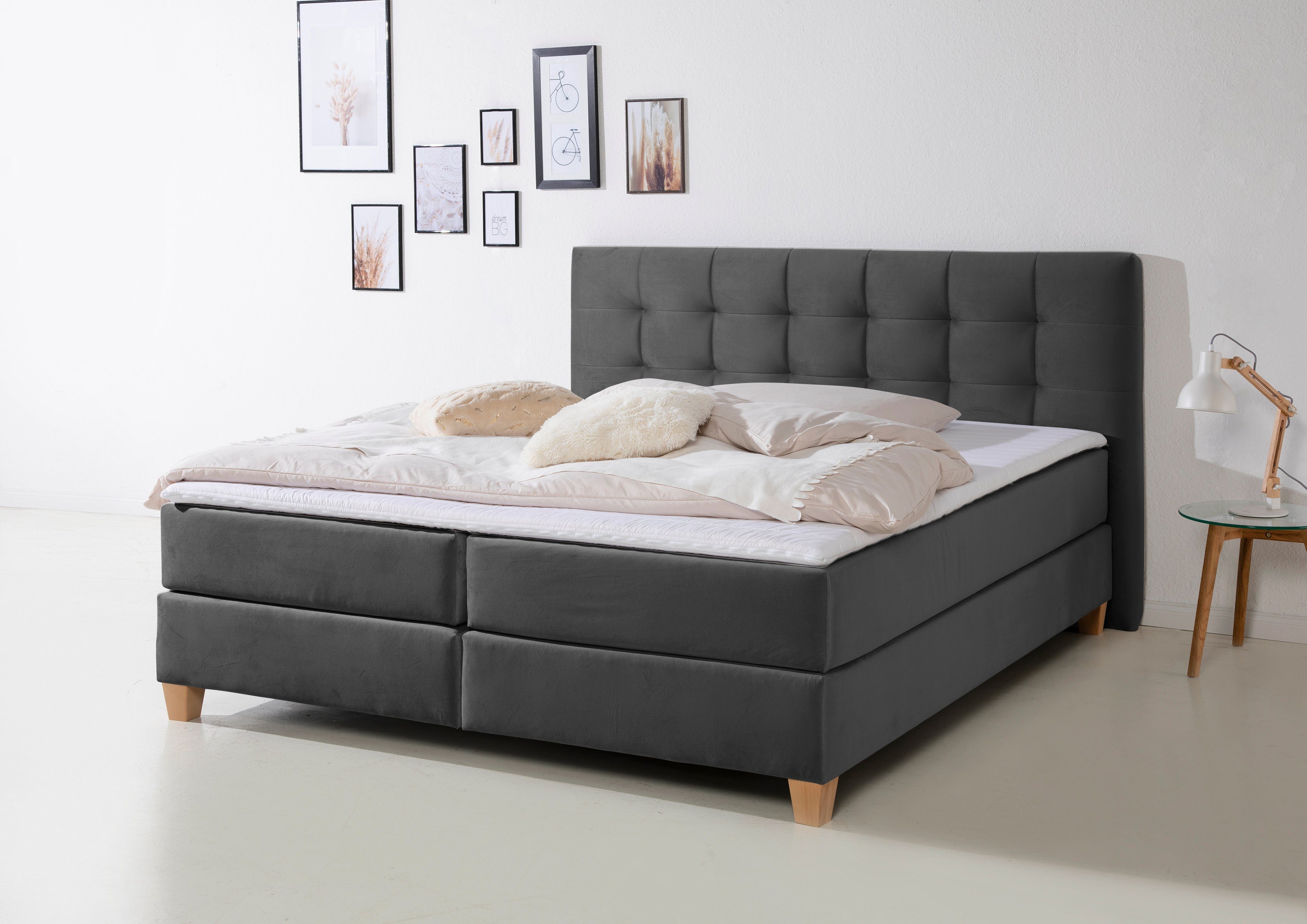 Home affaire Boxspring Moulay in extra lang 220 cm, met topmatras, 3 uitvoeringen, 4 breedten