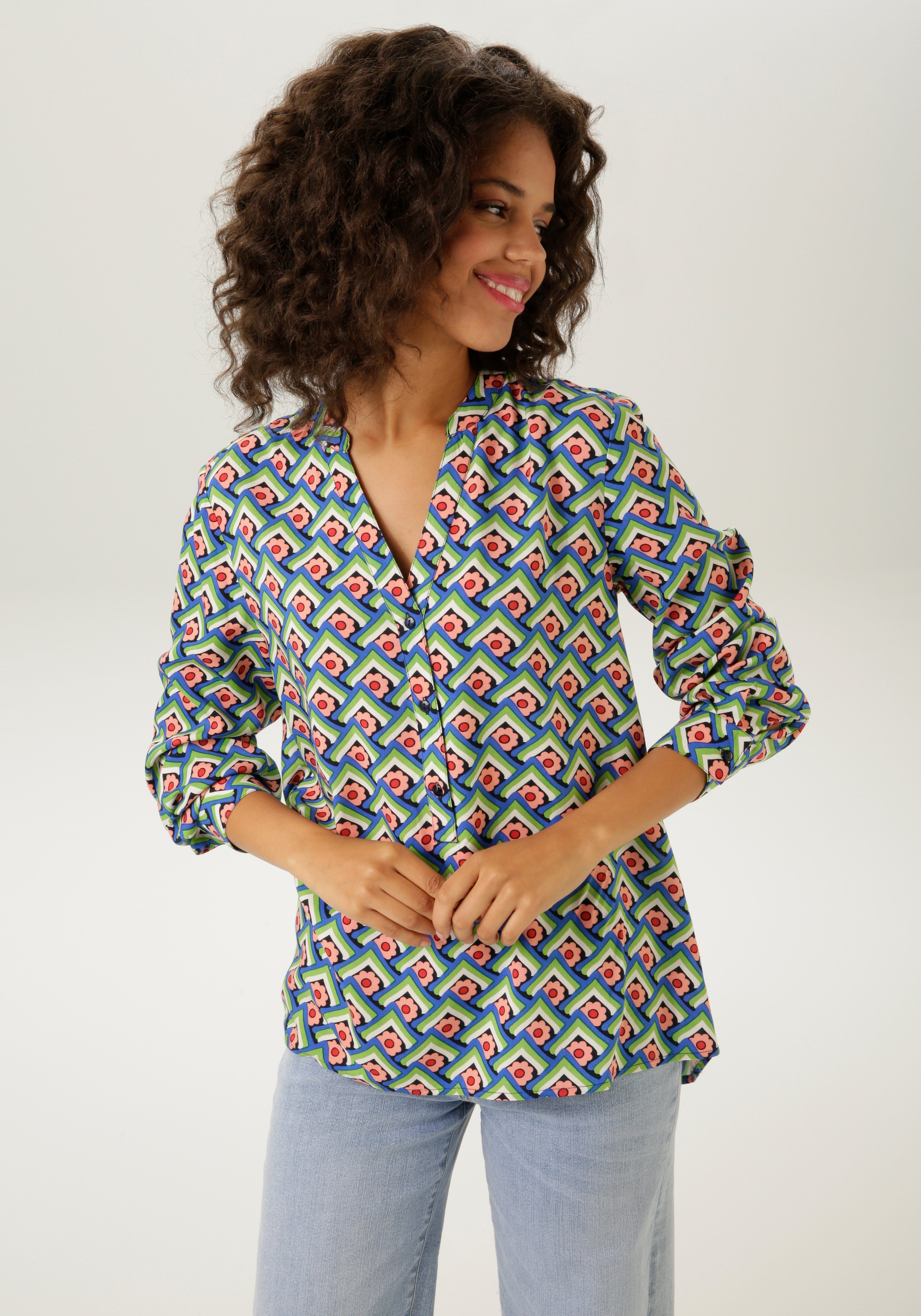 Aniston CASUAL Blouse zonder sluiting met kleurrijke retroprint