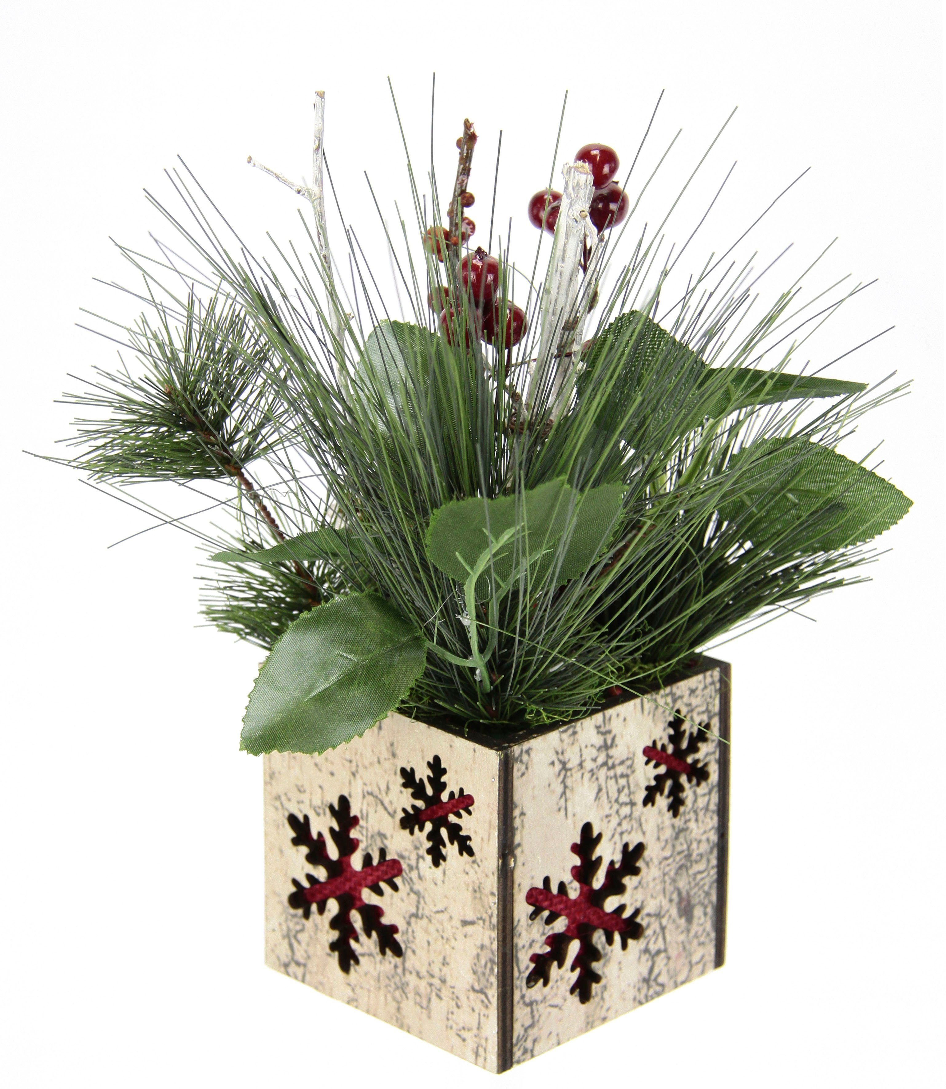 I.GE.A. Winterse kunstplant Kerstarrangement met appel in pot, winterarrangement, Kunstbloemenstuk met kegels, bessen en decoratieve takken, kerstdecoratie (1 stuk)