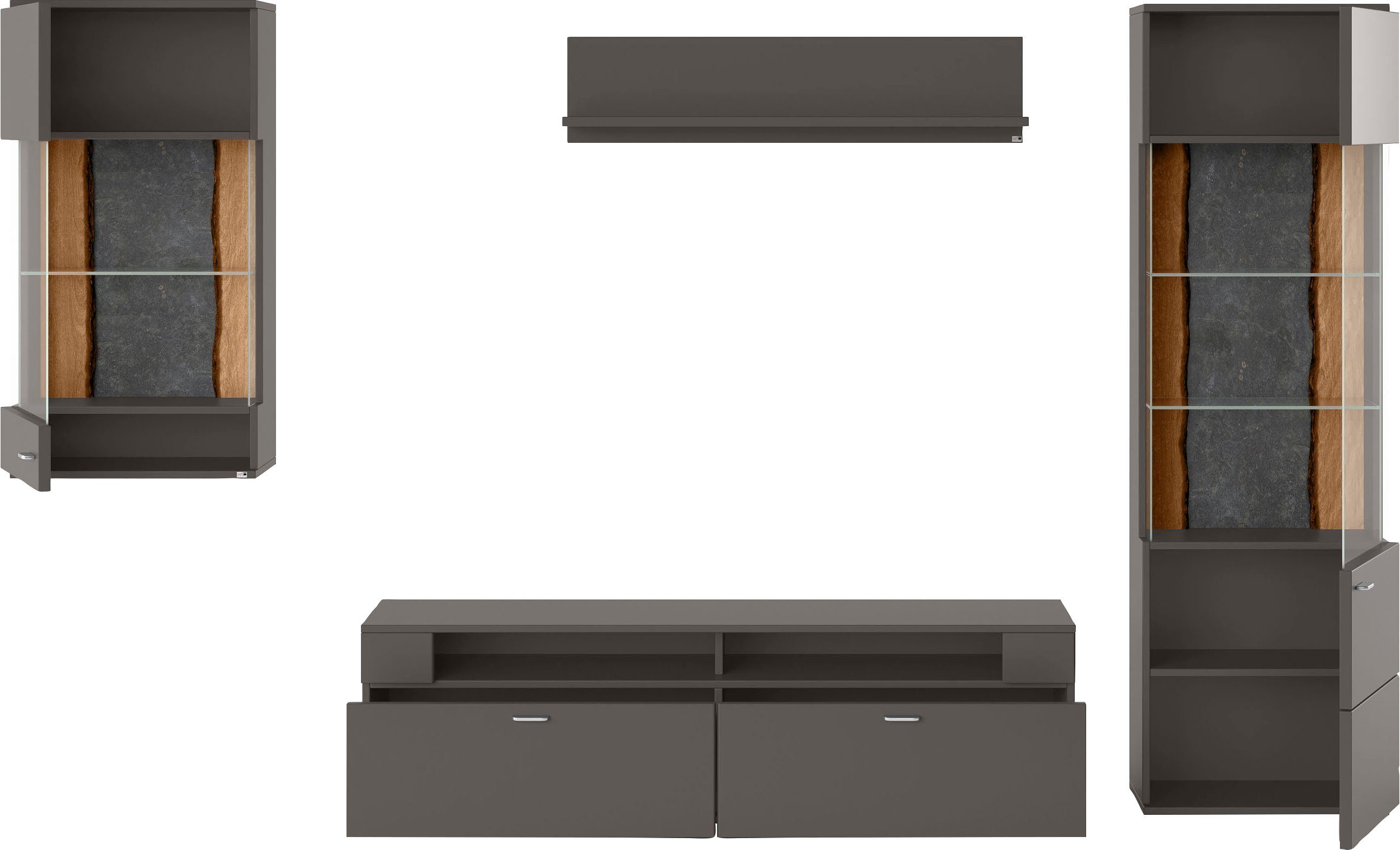 set one by Musterring Wandmeubel Tacoma Type 54, met hangende vitrinekast (set, 4-delig)