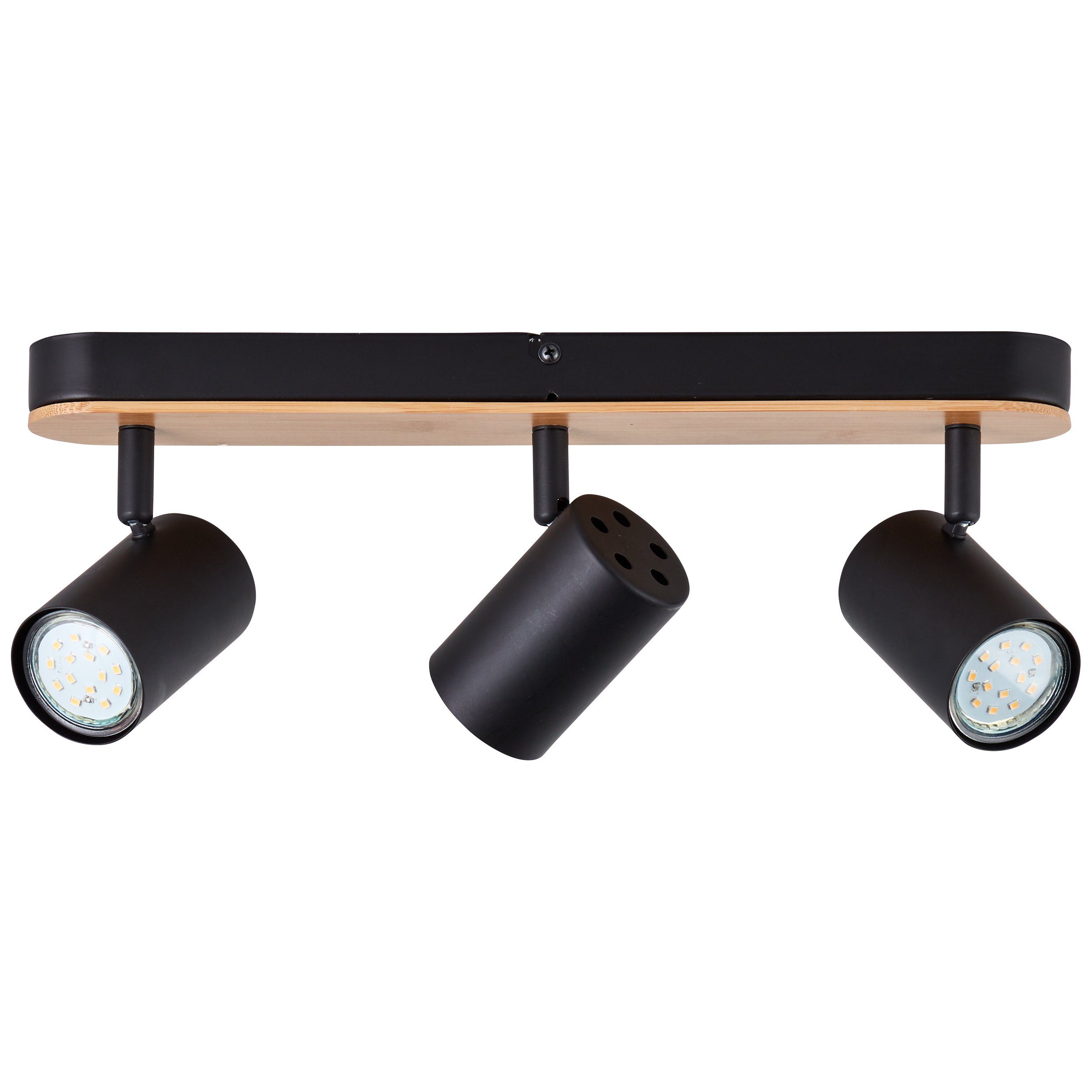 Brilliant Leuchten Plafondspot Niels Breedte 41 cm, GU10, metaal/bamboe, zwart mat/natuurlijk