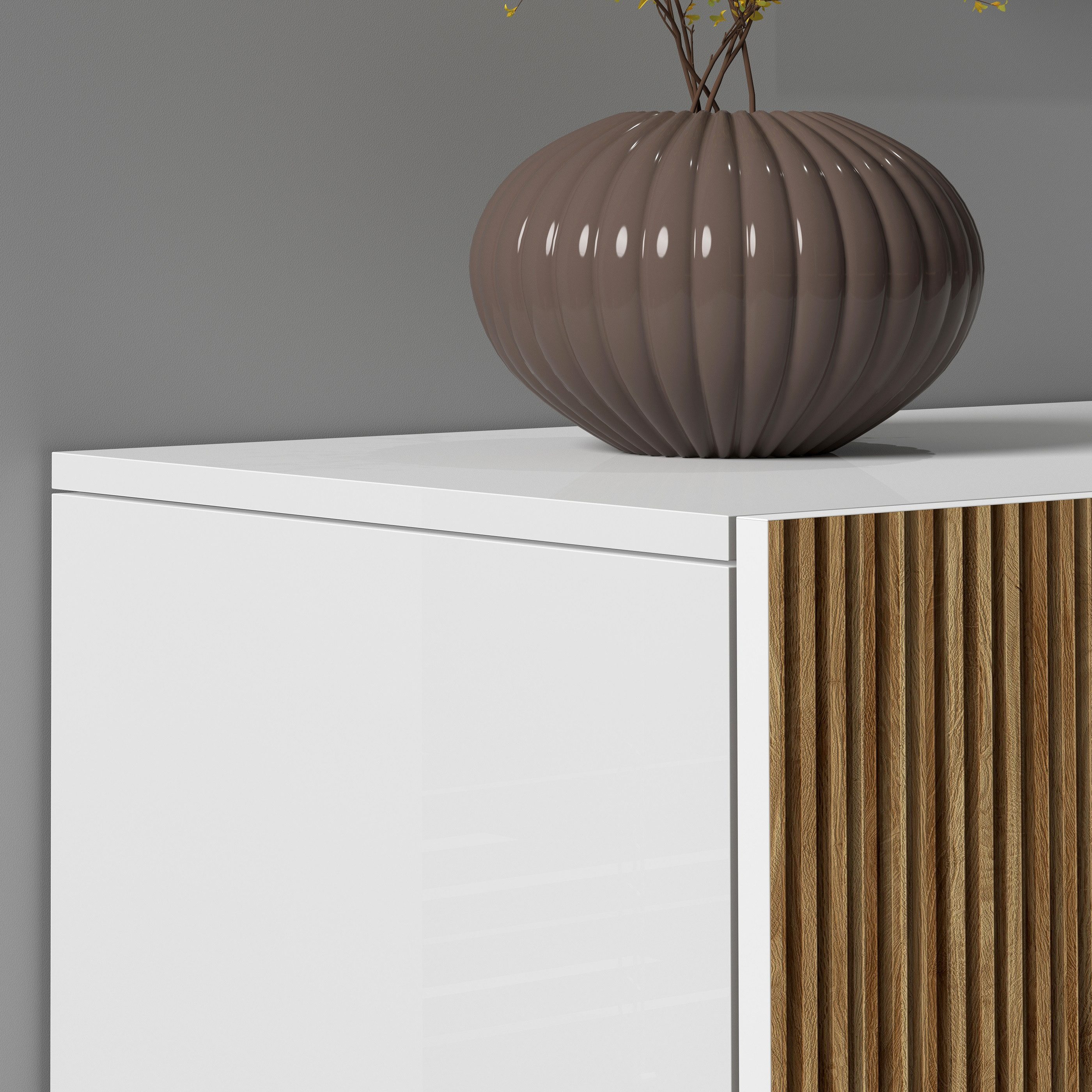 INOSIGN Tv-meubel Vega, Lowboard, TV-meubel, TV-kast, 220 cm met 4 deuren en 1 lade, fronten met groeflook