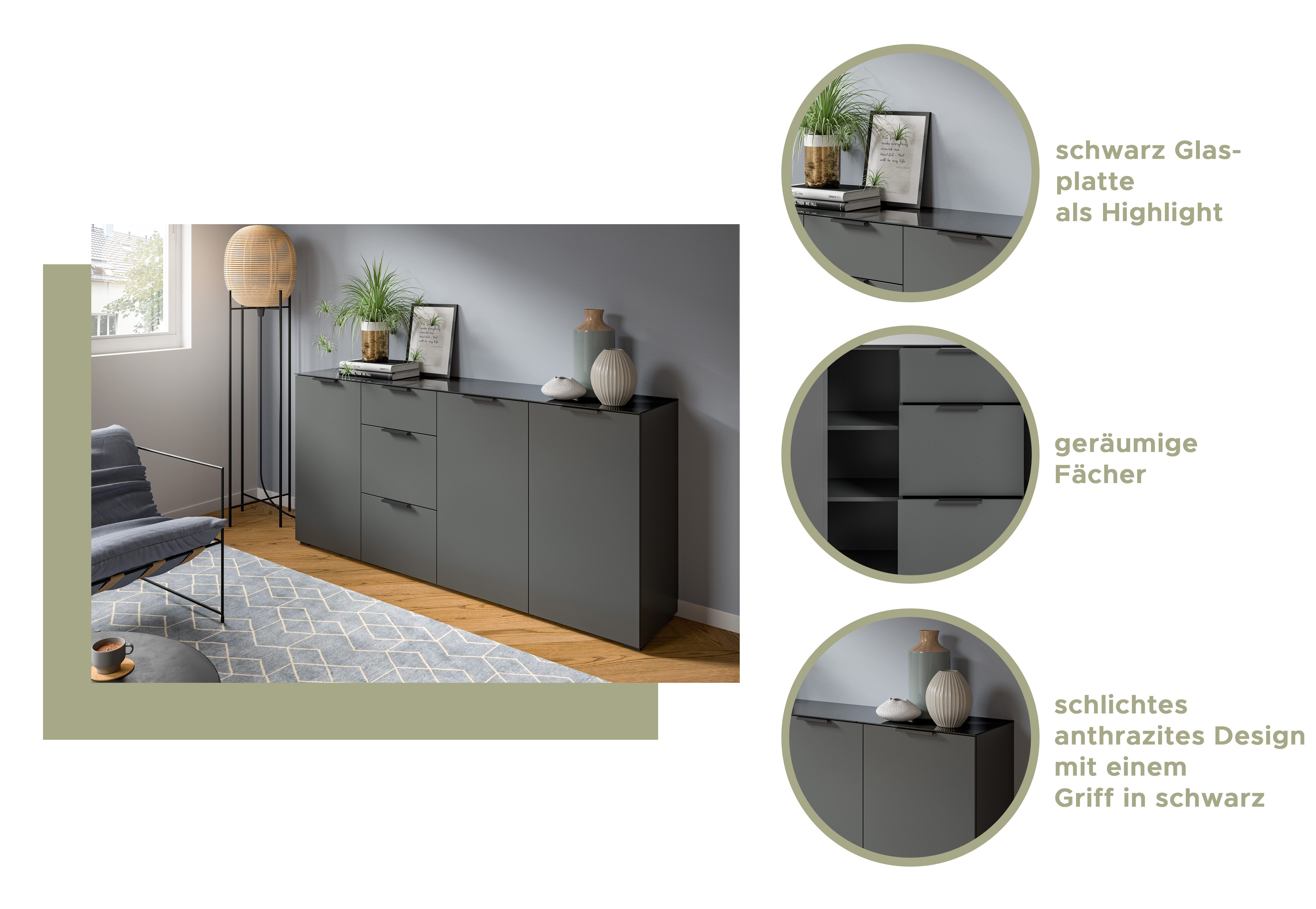 INOSIGN Tv-meubel Raio, Breedte 160 cm, 1 deur, 1 lade, 1 klep, Bovenblad met glazen plaat, tv-board, tv-kast, mediaboard, televisiekast