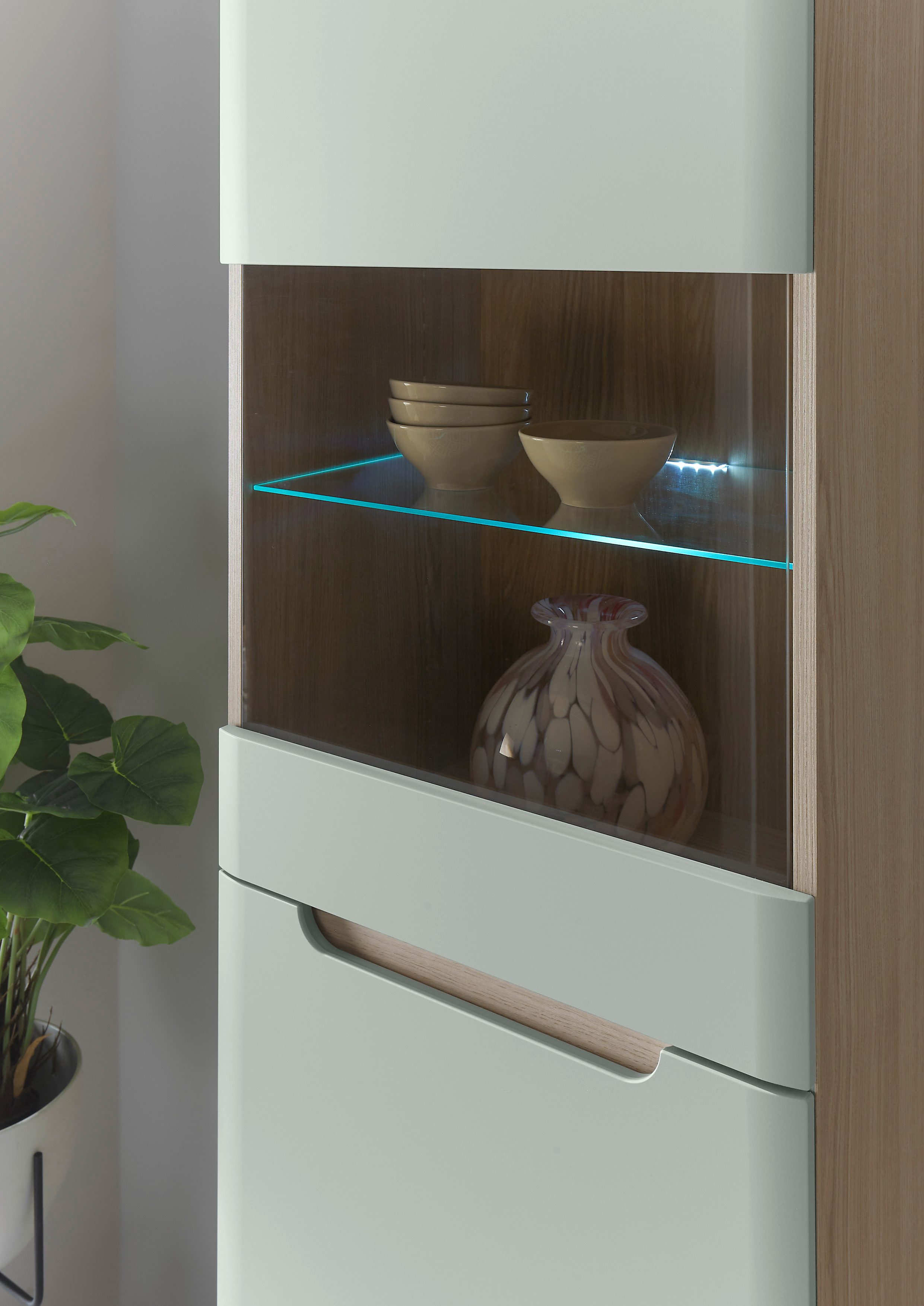 INOSIGN Wandmeubel Torge, wandmeubel, kastwand, mediawand, woonkamer-set bevat 1 vitrine, 1 lowboard, 1 highboard + 1 wandplank, 360 cm breed (set, 4-delig)