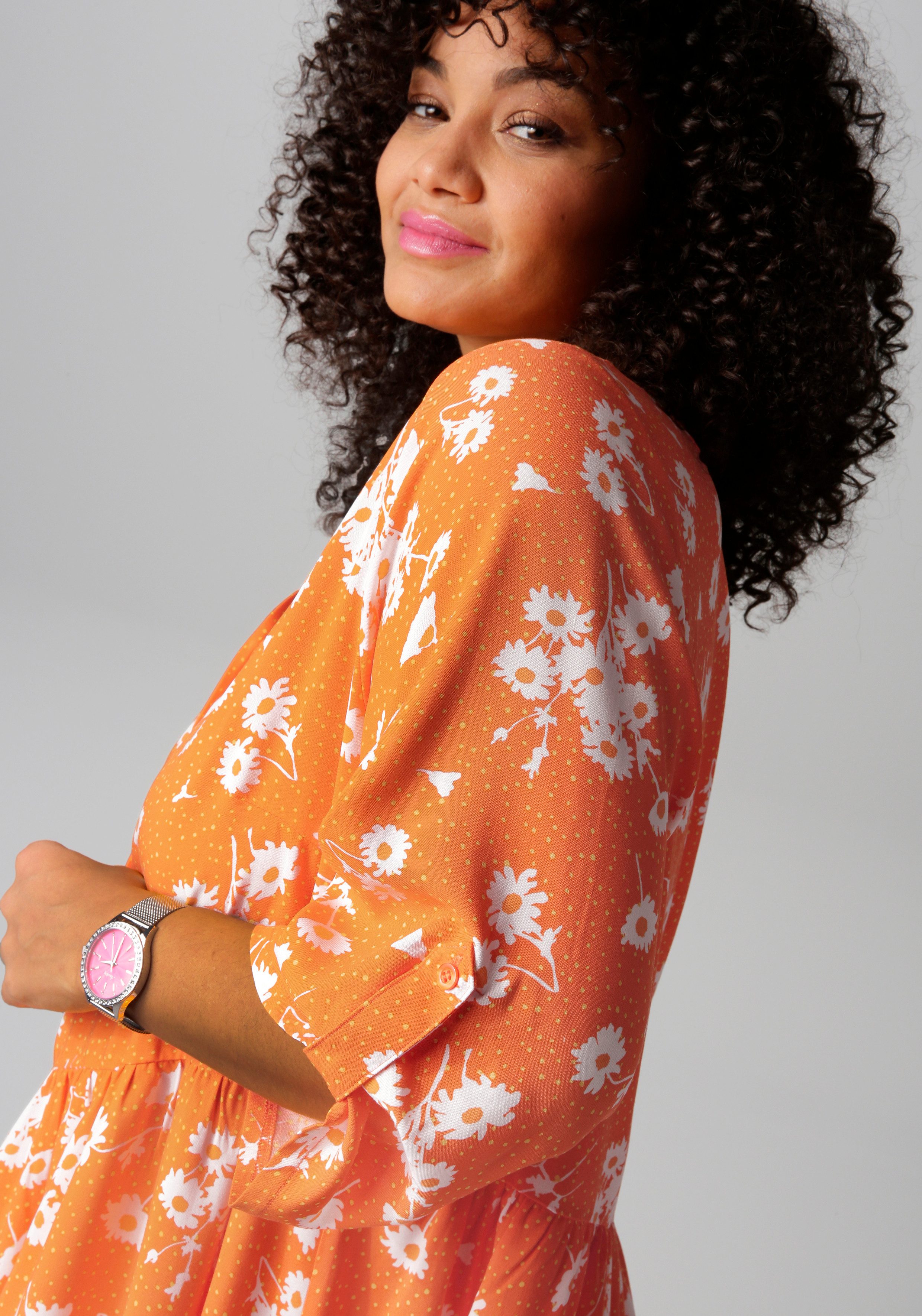 Aniston PLUS Lange blouse met bloemen en kleine stippen bedrukt - nieuwe collectie