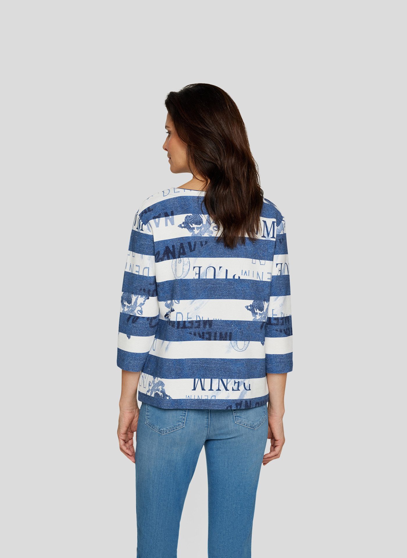 Rabe Shirt met 3/4 mouwen met streepjespatroon en print